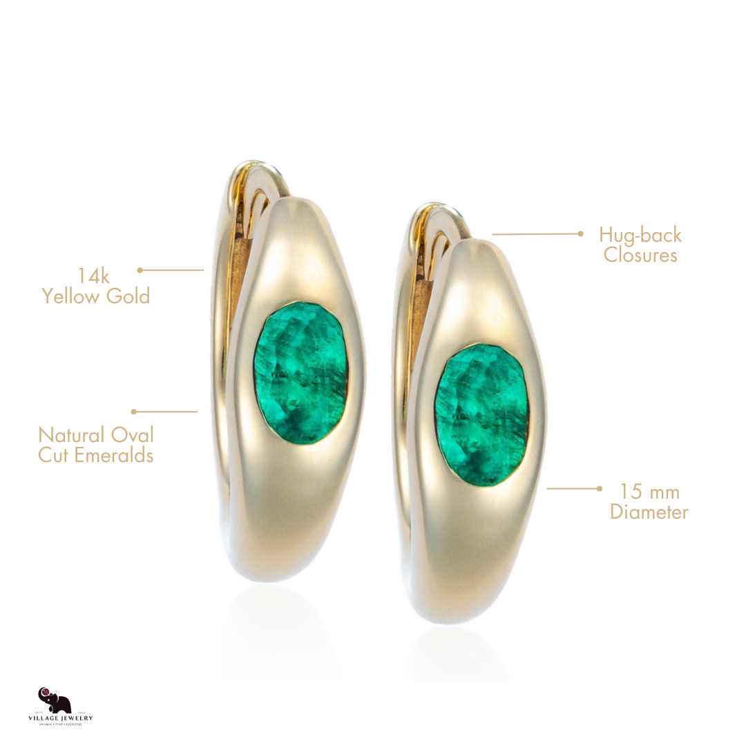 Emerald Huggie Hoops in 14K Yellow Gold