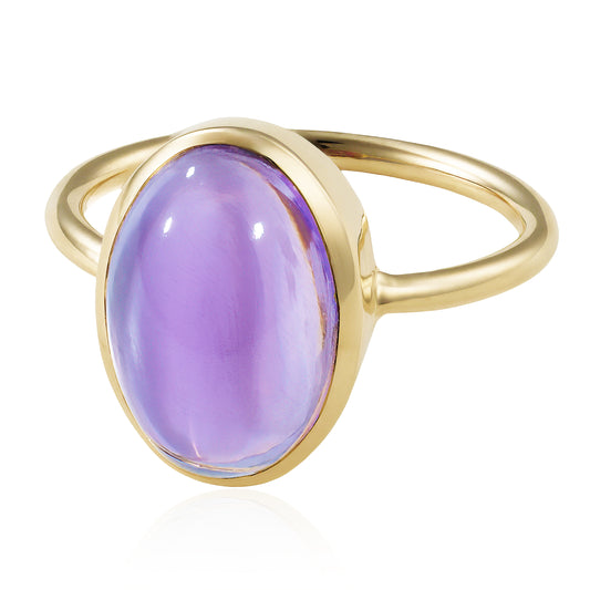Amethyst Cabochon Bezel Ring in 18K Yellow Gold