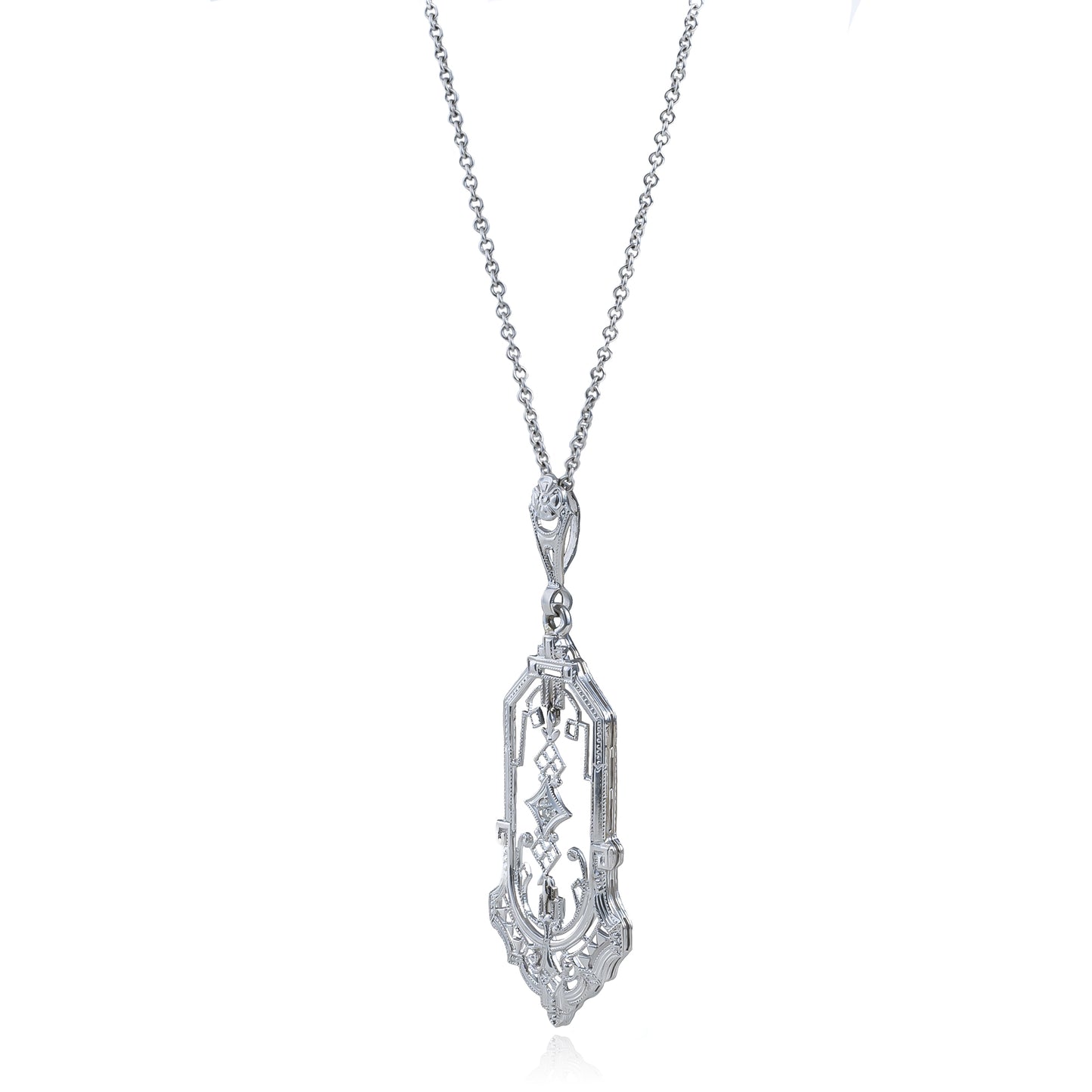 Art Deco Filigree Pendant in 10K White Gold