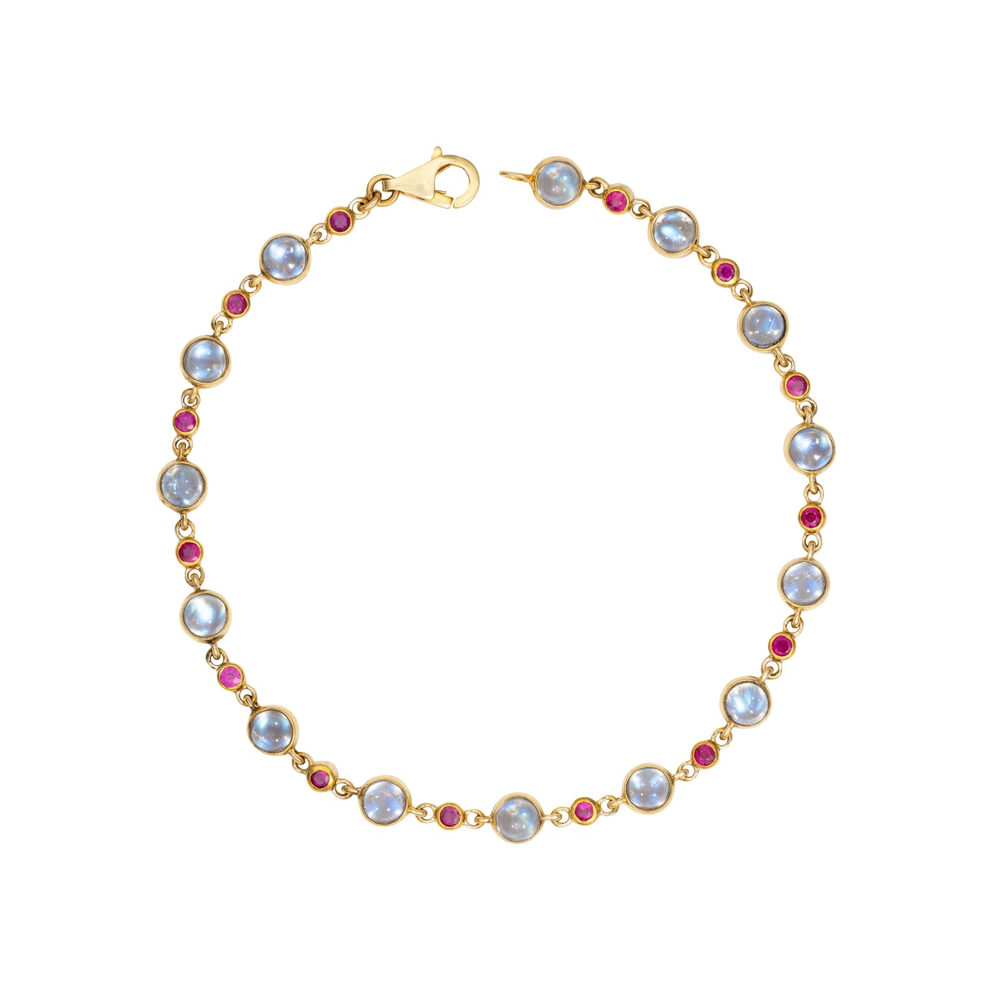 Moonstone & Ruby Tennis Bracelet in 14K Yellow Gold