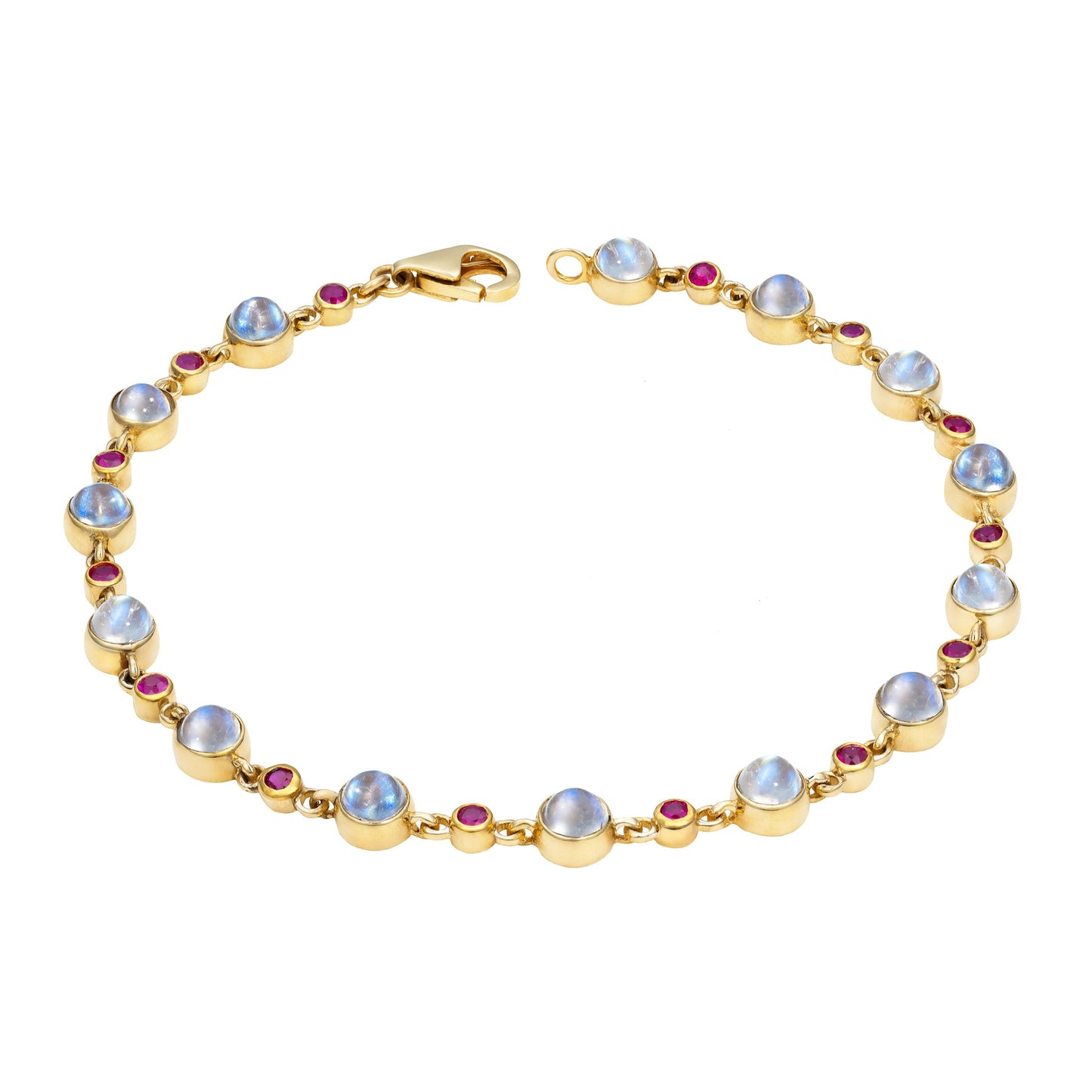 Moonstone & Ruby Tennis Bracelet in 14K Yellow Gold