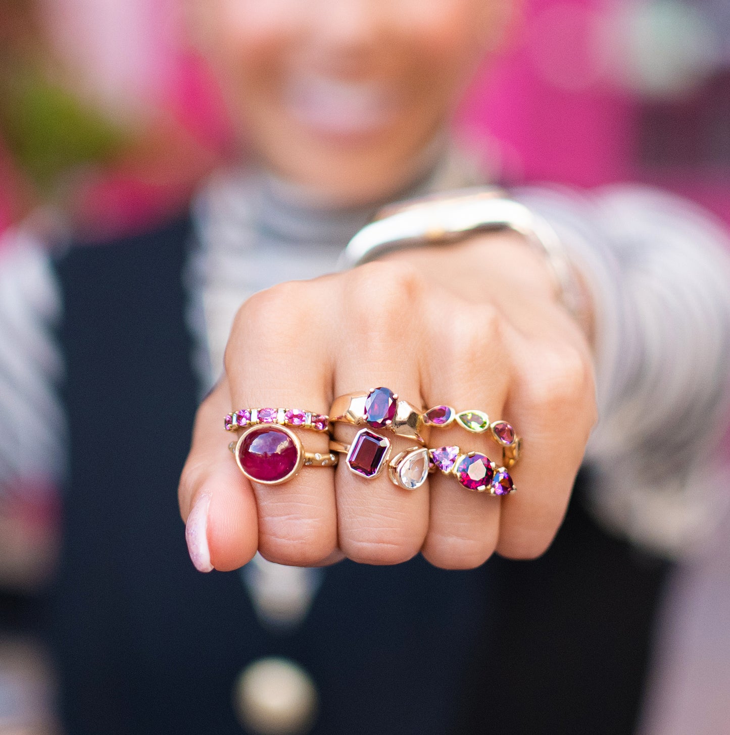 Pink Tourmaline & Diamond Stackable Band in 14K Yellow Gold