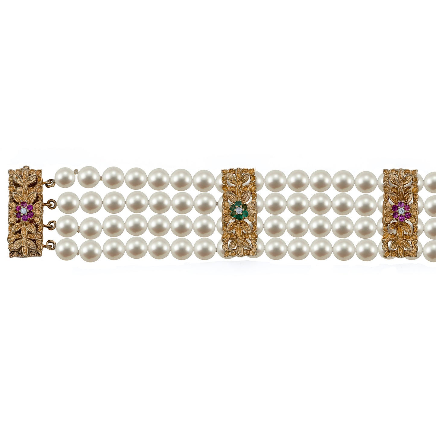 Pearl, Ruby, Sapphire & Emerald Bracelet in 14K Yellow Gold