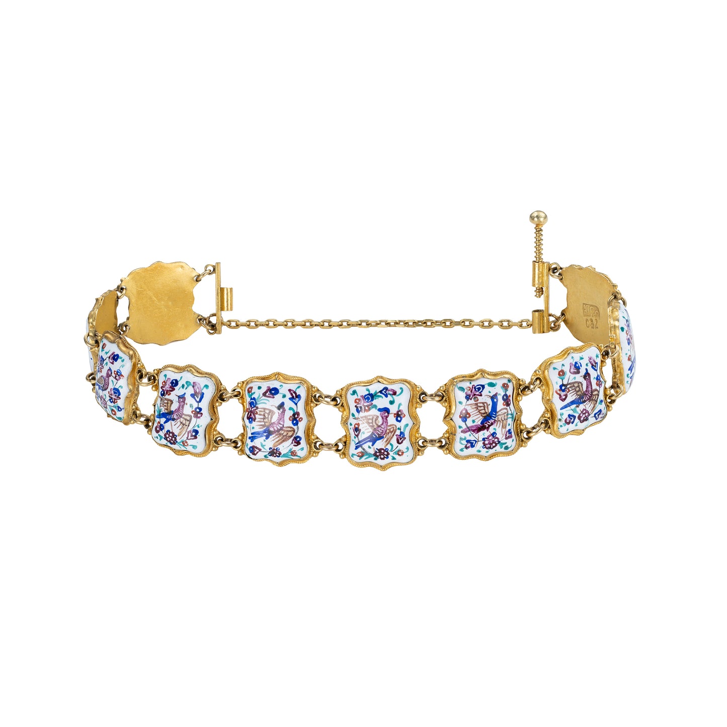Cloisonne Enamel Middle Eastern Dead Sea Sparrow Bracelet in 18K Yellow Gold