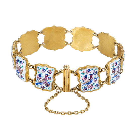 Cloisonne Enamel Middle Eastern Dead Sea Sparrow Bracelet in 18K Yellow Gold