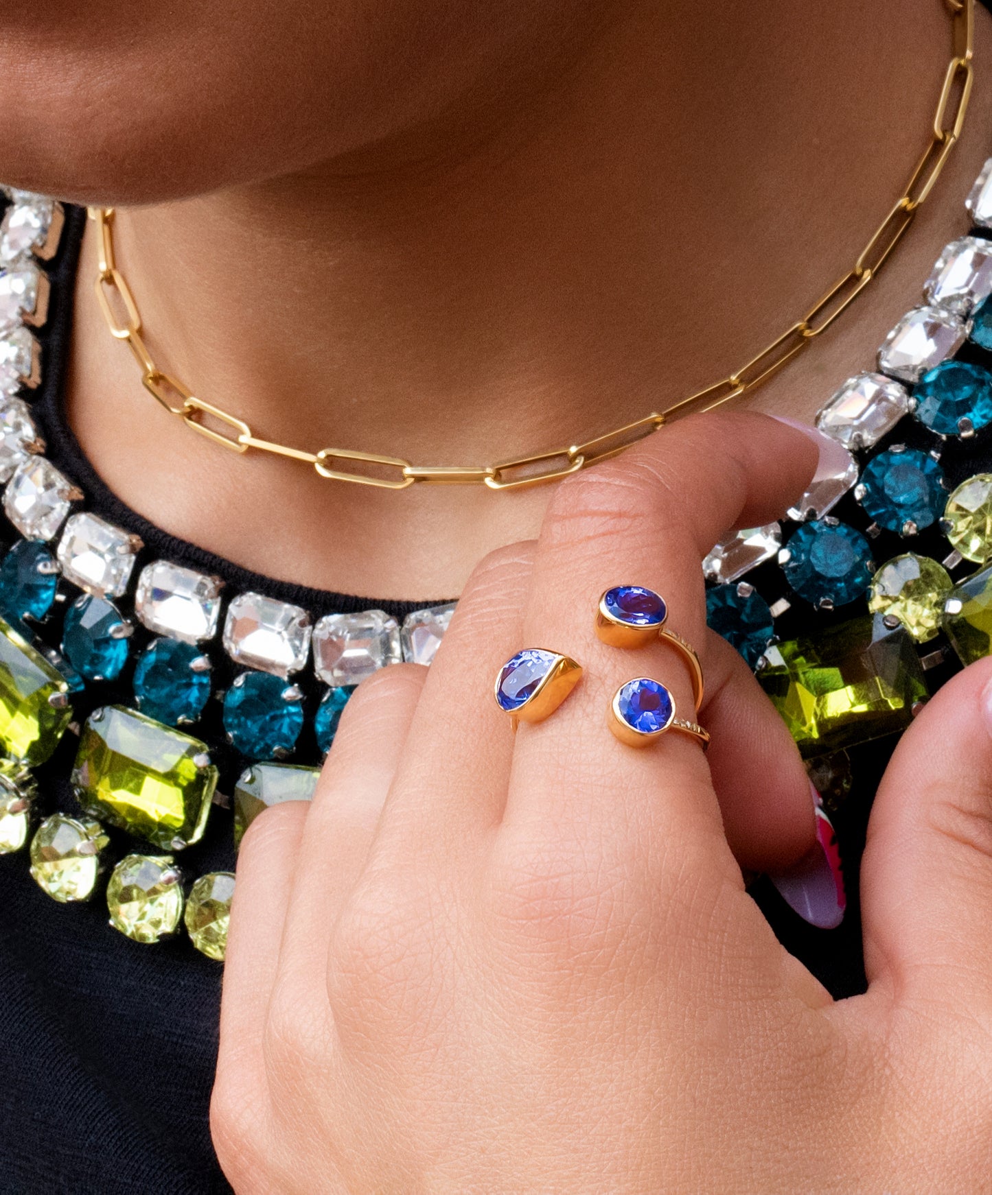 Open Concept Tanzanite Ring with Diamond Accents in 18K Yellow Gold