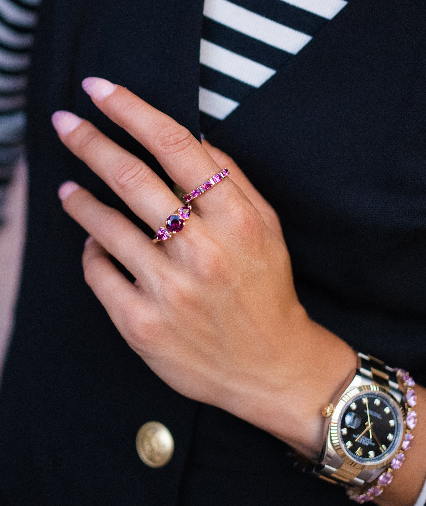 Pink Tourmaline & Diamond Stackable Band in 14K Yellow Gold