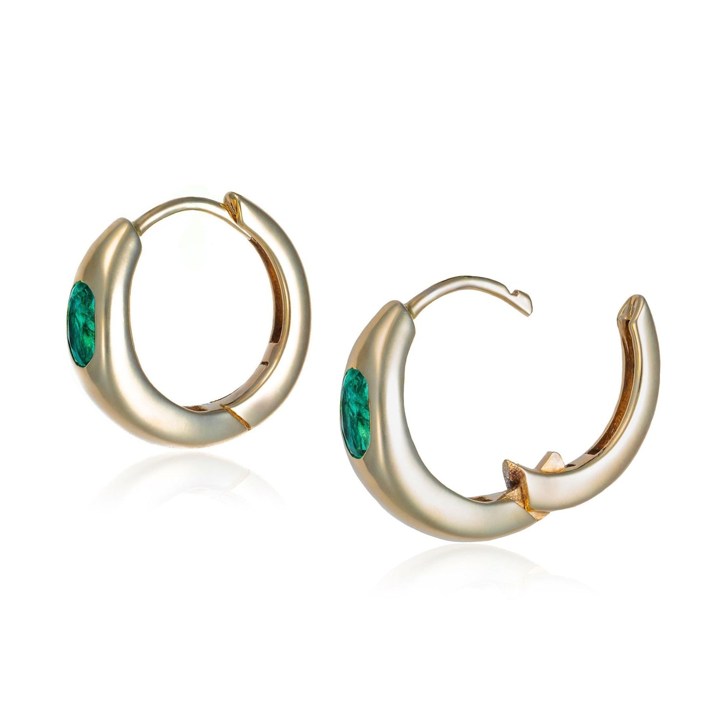 Emerald Huggie Hoops in 14K Yellow Gold