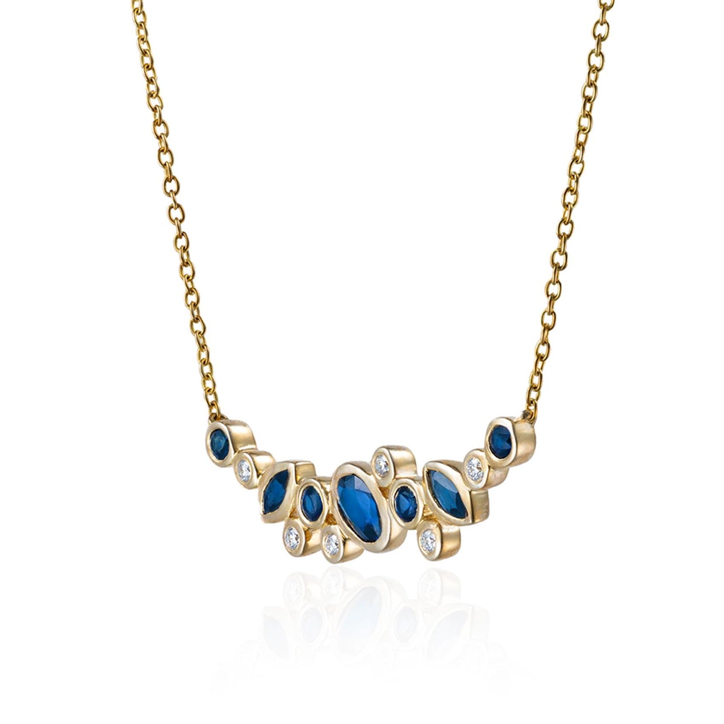 Scattered Sapphire & Diamond Bar Necklace in 14K Yellow Gold