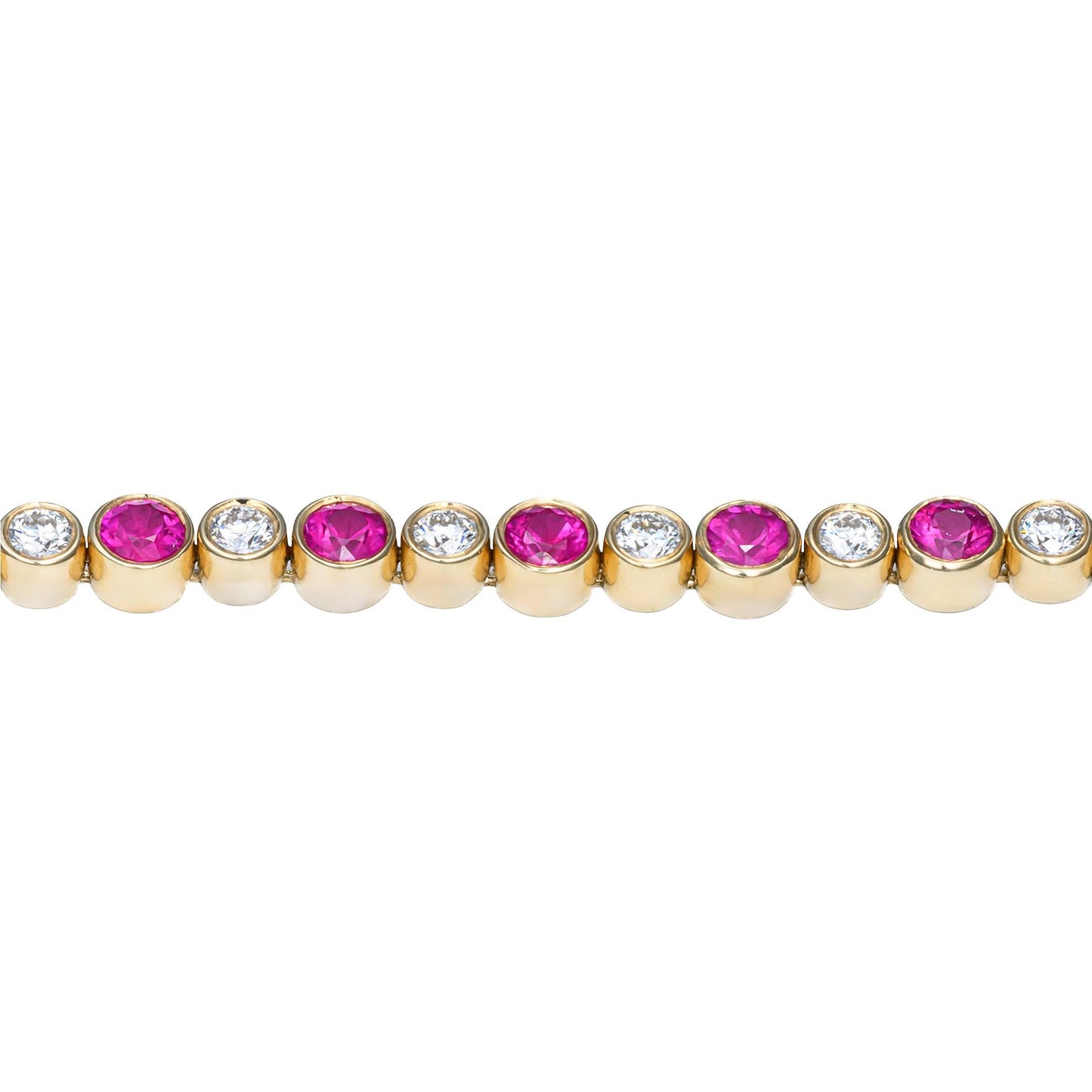 Ruby & Diamond Bezel Set Tennis Bracelet in 14K Yellow Gold