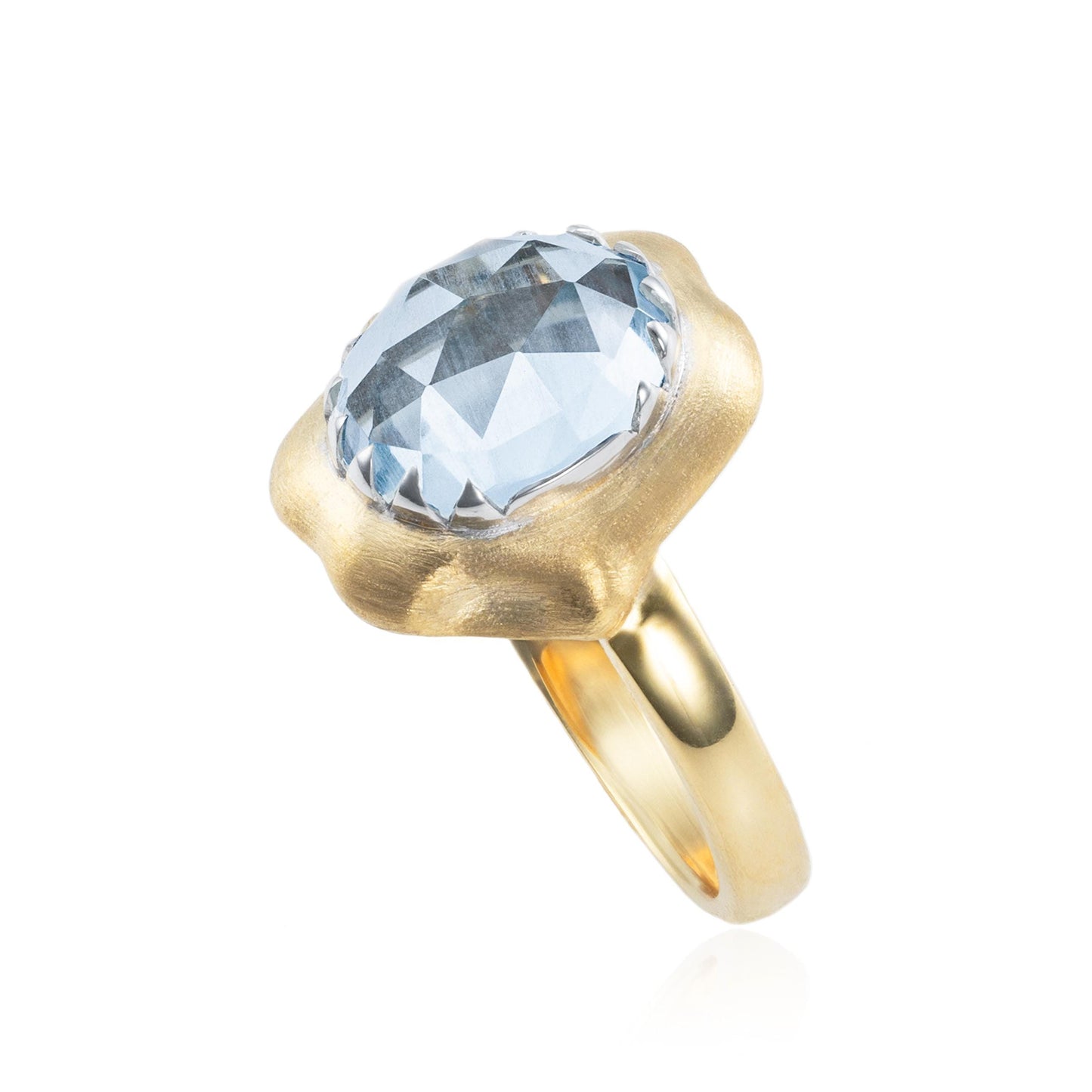 Rose Cut Aquamarine Shark Bite Ring in 14K Yellow Gold