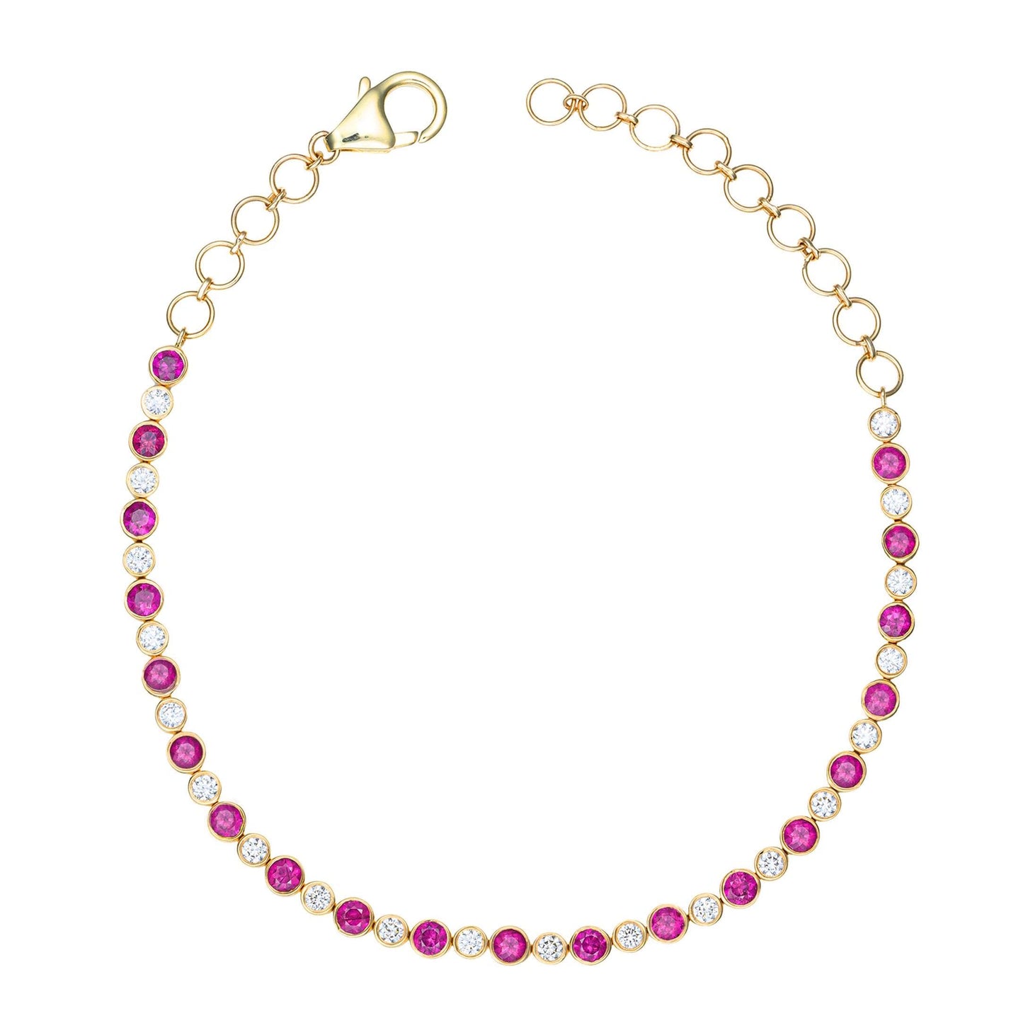 Ruby & Diamond Bezel Set Tennis Bracelet in 14K Yellow Gold