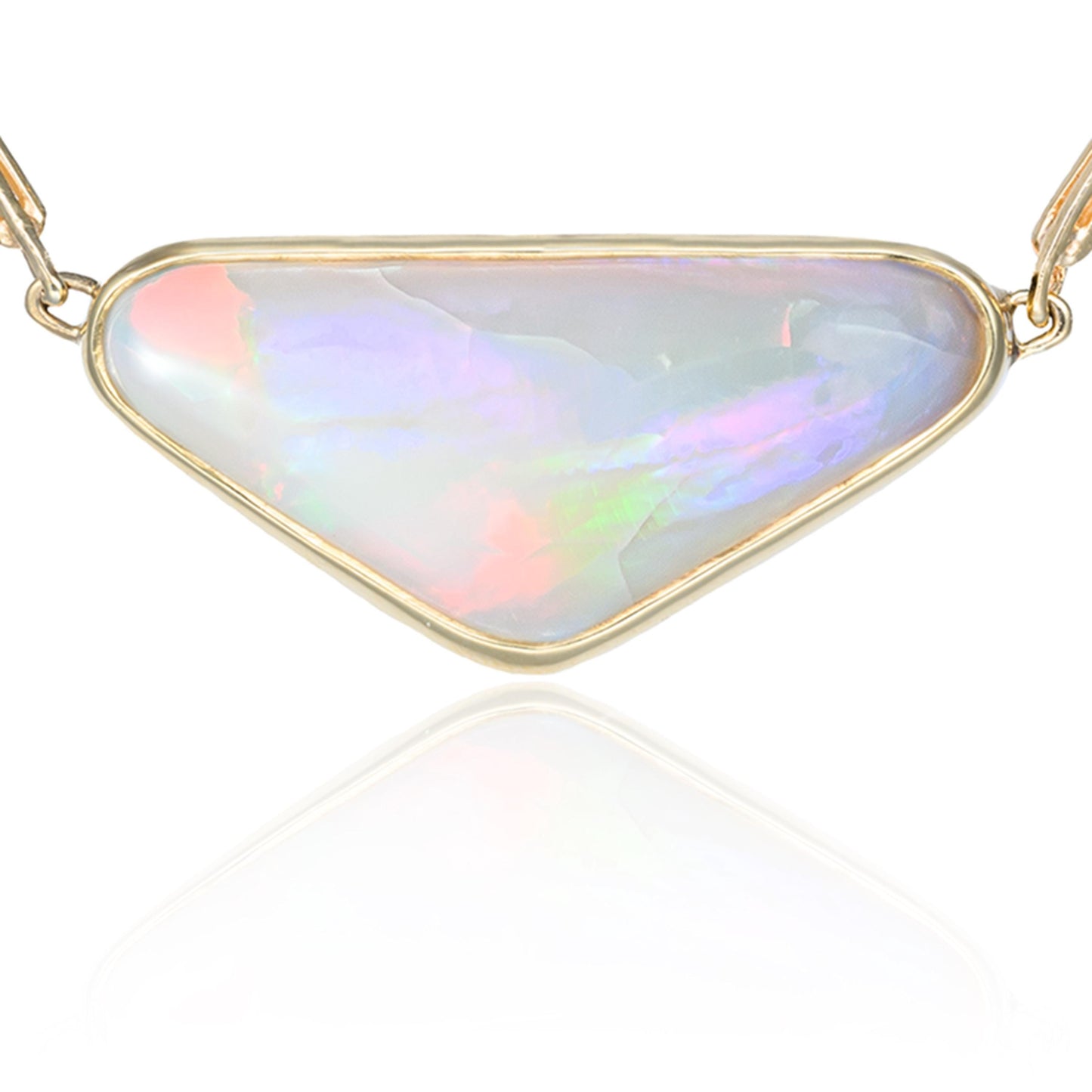 Bezel set Opal Paperclip Elongated Link Necklace in 14K Yellow Gold