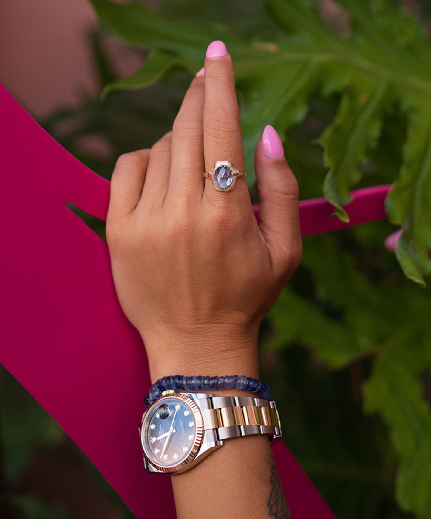 Rose Cut Aquamarine Shark Bite Ring in 14K Yellow Gold