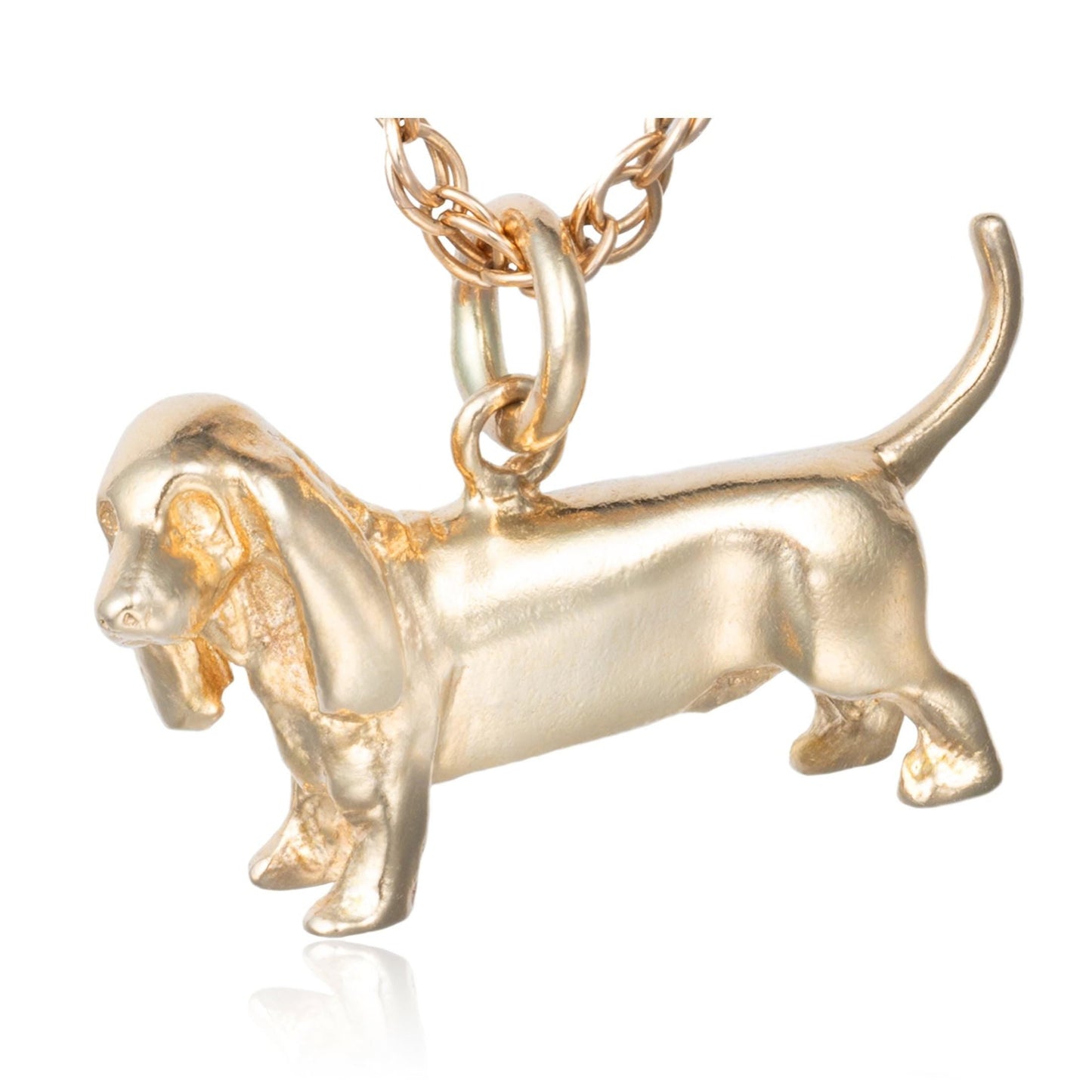 Dachshund Weiner Dog Pendant in Heavy 14K Yellow Gold