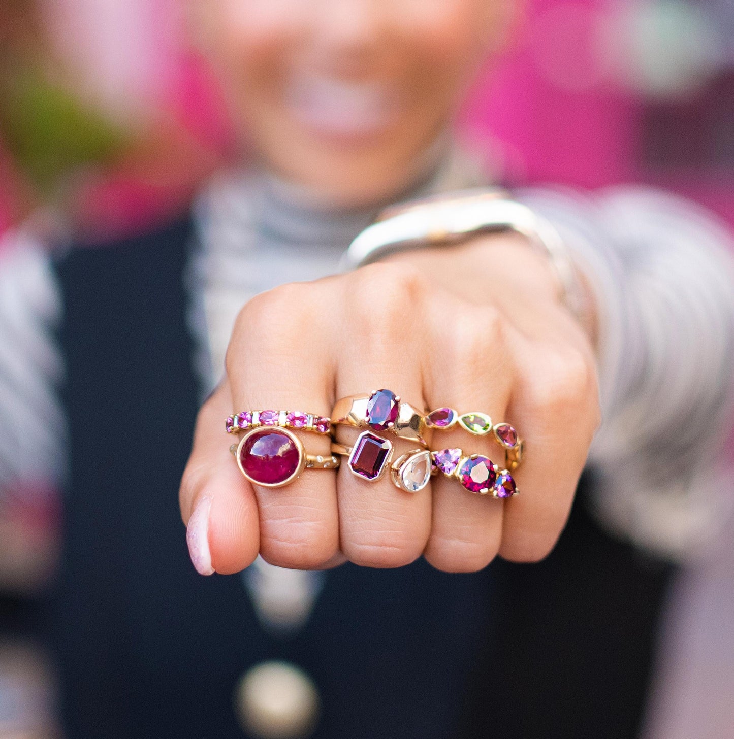 Pink Tourmaline & Pink Topaz Bezel Toi et Moi Ring in 14K Yellow Gold