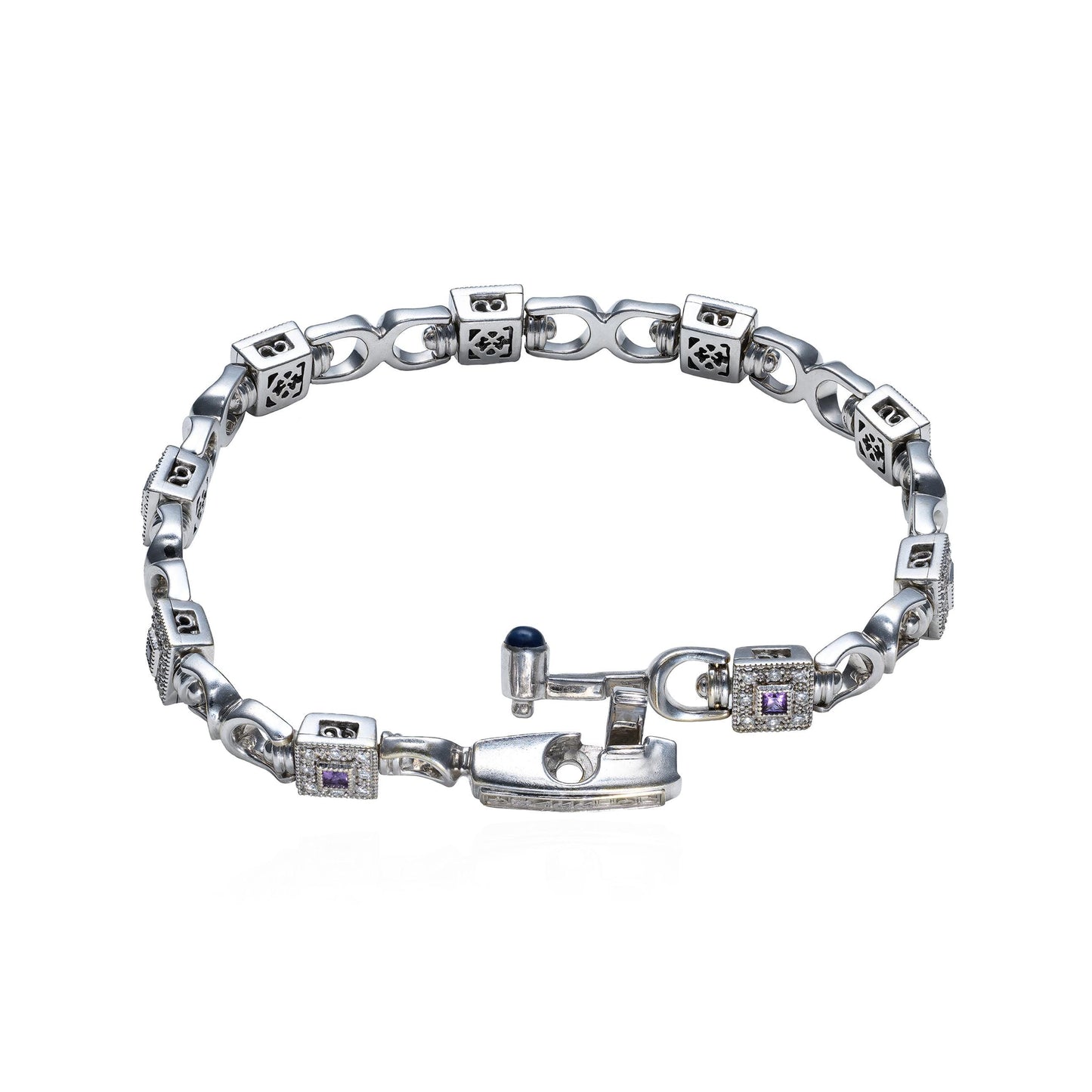 Charriol Amethyst & Diamond Link Bracelet in 18K White Gold