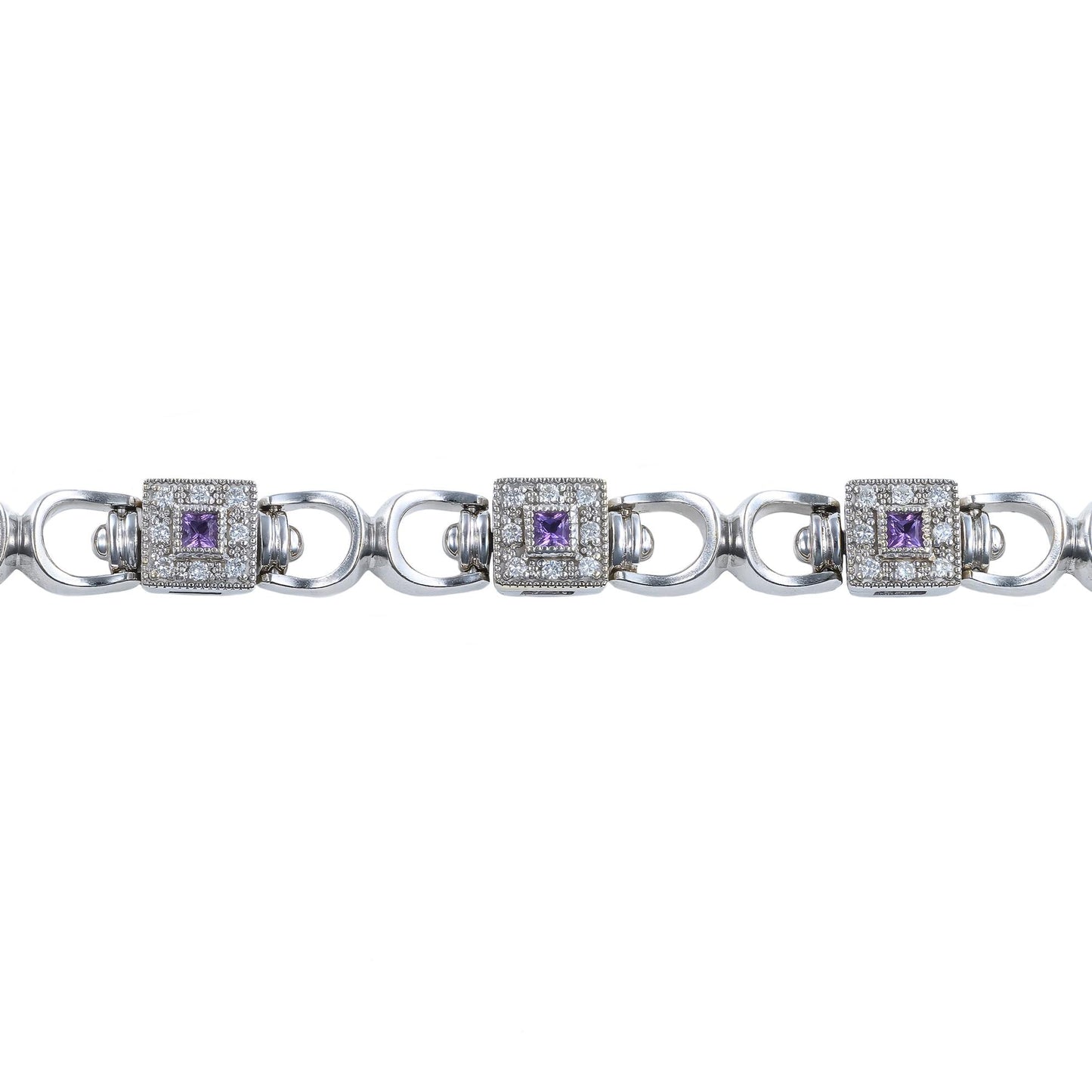 Charriol Amethyst & Diamond Link Bracelet in 18K White Gold