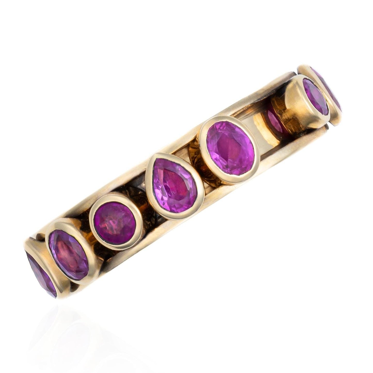 Pink Sapphire Bezel Slider Ring in 14K Yellow Gold