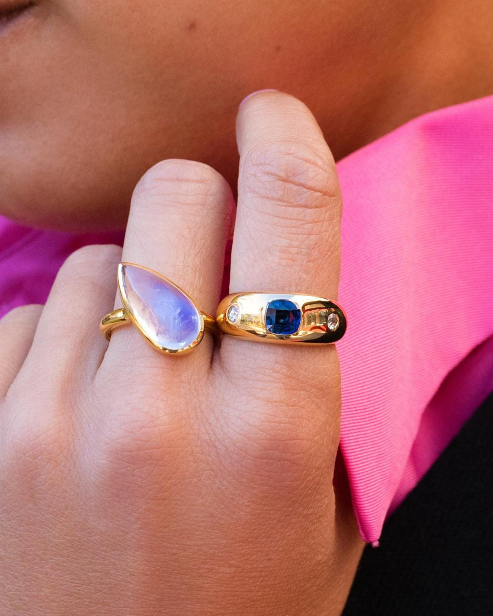 Sapphire & Diamond Chunky Domed Band in 18K Yellow Gold