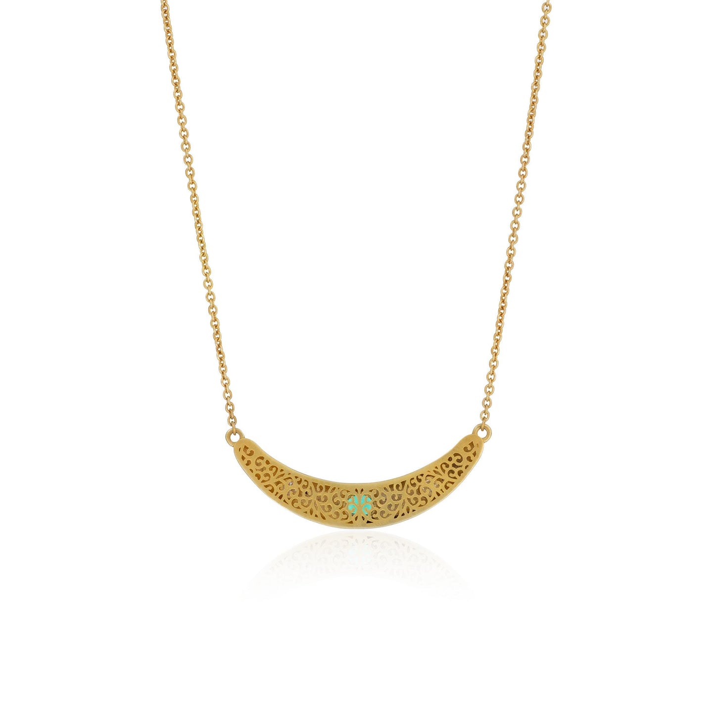 Emerald & Diamond Curved Bar Necklace in 18K Yellow Gold