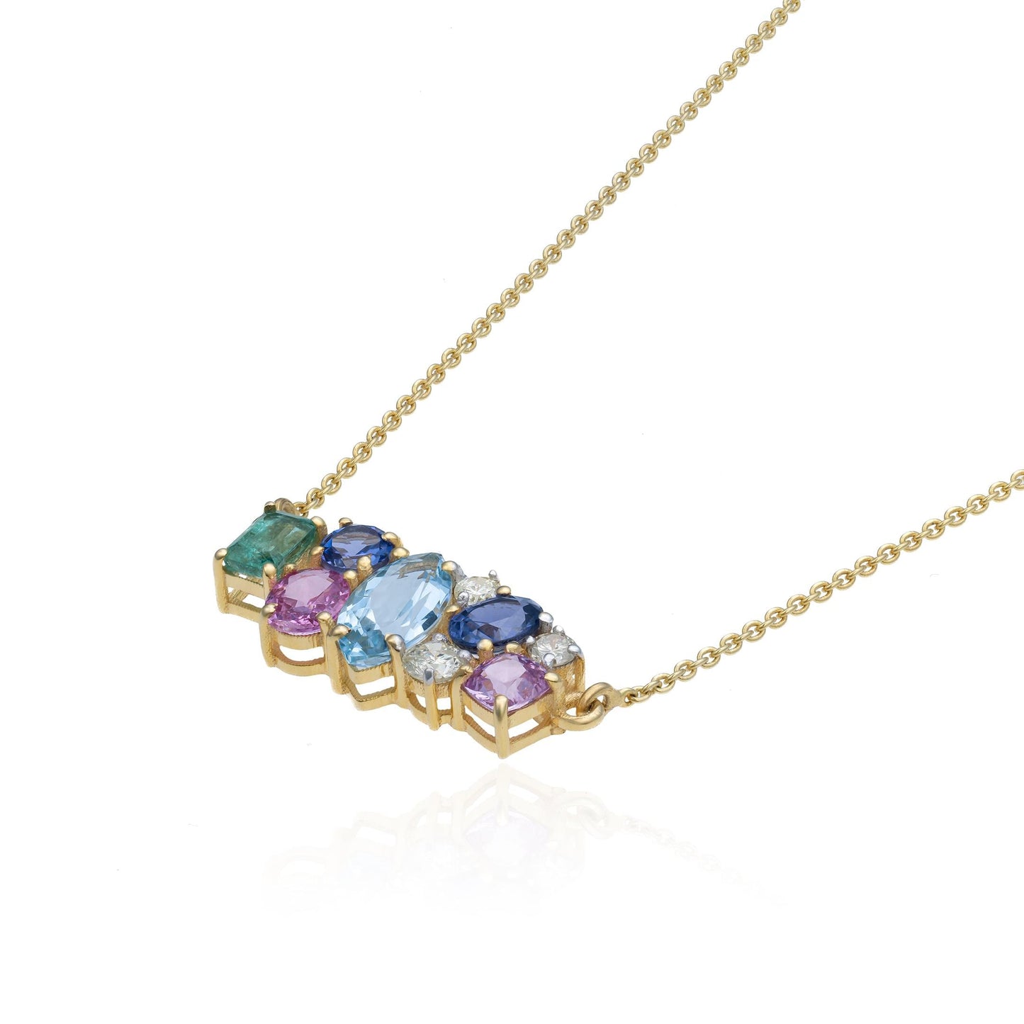 Pastel Scattered Multi Gemstone Necklace in 14K Yellow Gold