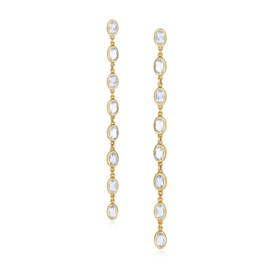 Moonstone Bezel Drop Earrings in 14K Yellow Gold