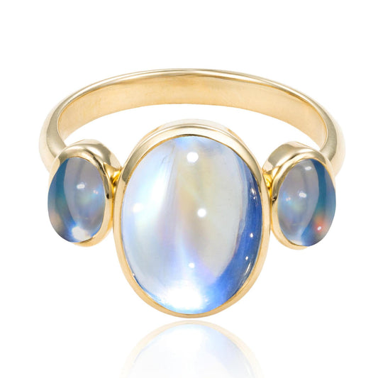 Moonstone & Labradorite Bezel Ring in 18K Yellow Gold