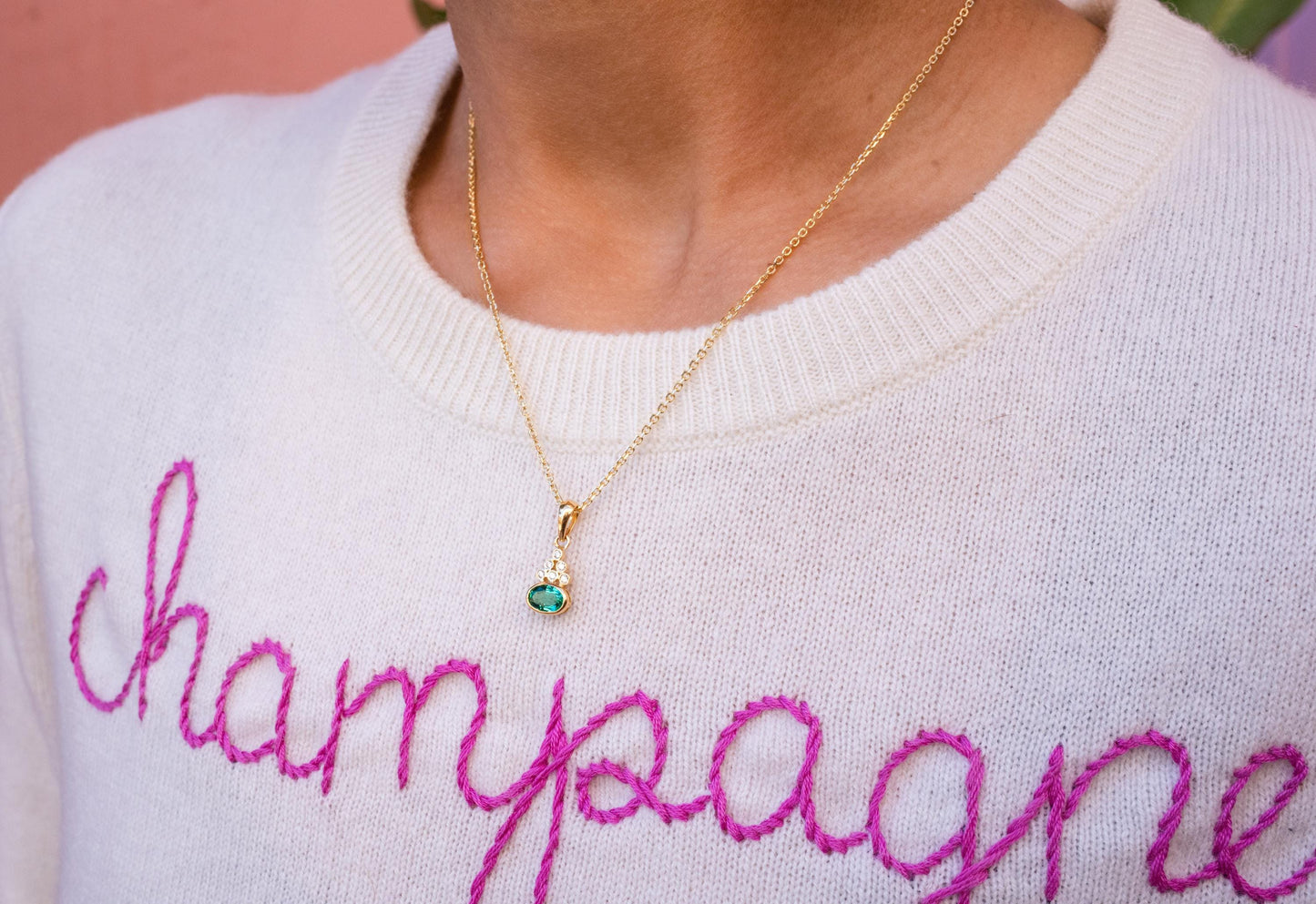 Emerald & Diamond Bezel Pendant in 18K Yellow Gold