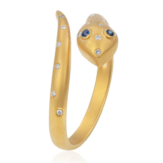 Diamond & Sapphire Serpent Wrap Ring in 18K Yellow Gold
