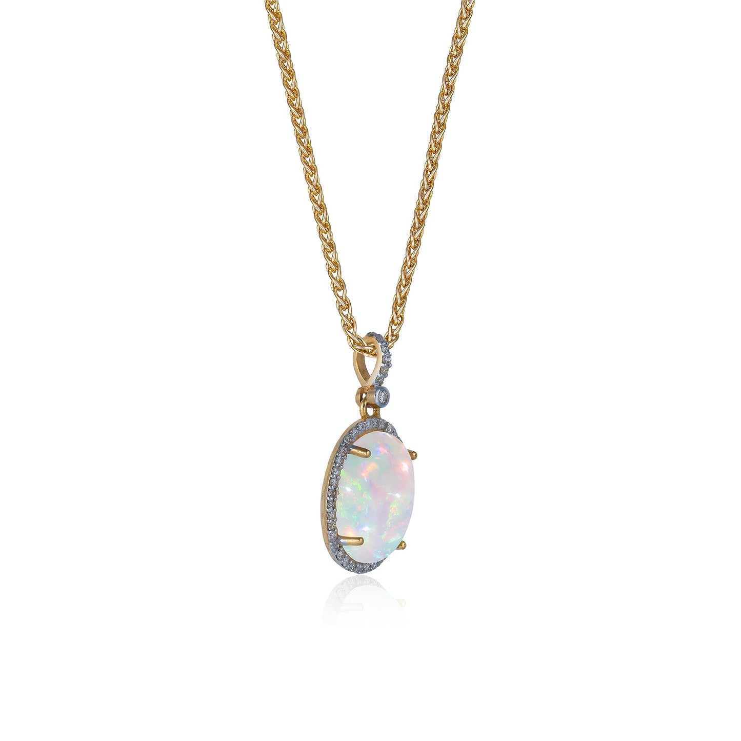 Opal & Diamond Pendant in 14K Yellow Gold