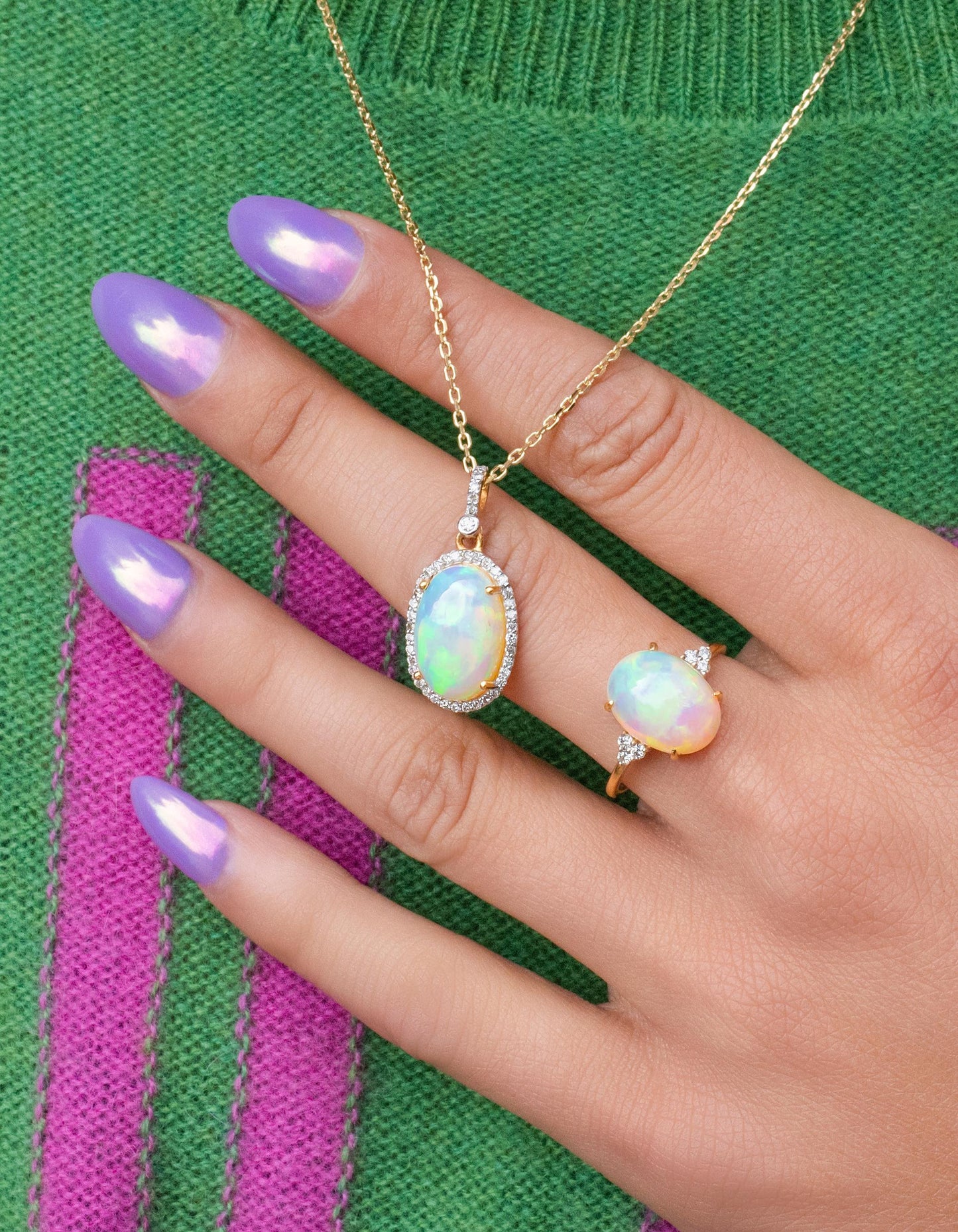 Opal & Diamond Pendant in 14K Yellow Gold