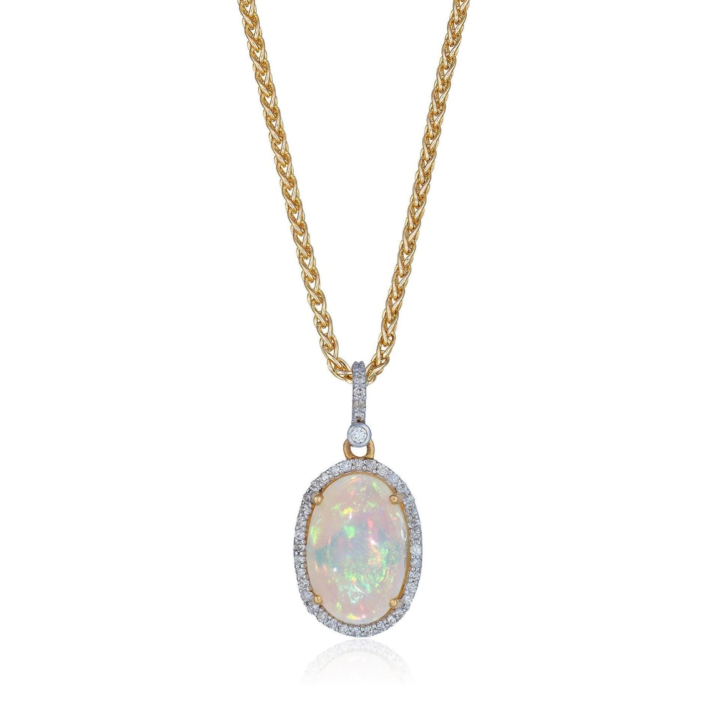 Opal & Diamond Pendant in 14K Yellow Gold