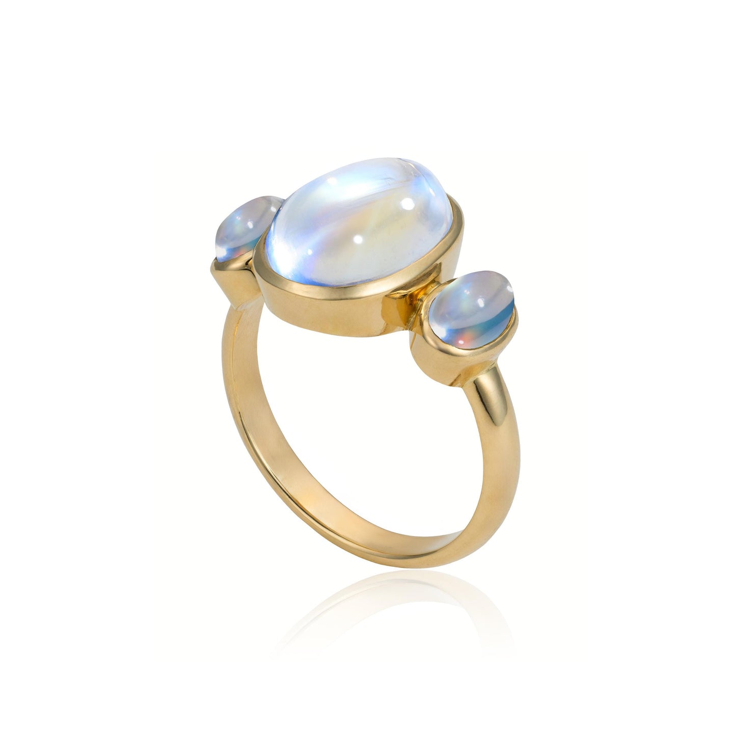 Moonstone & Labradorite Bezel Ring in 18K Yellow Gold
