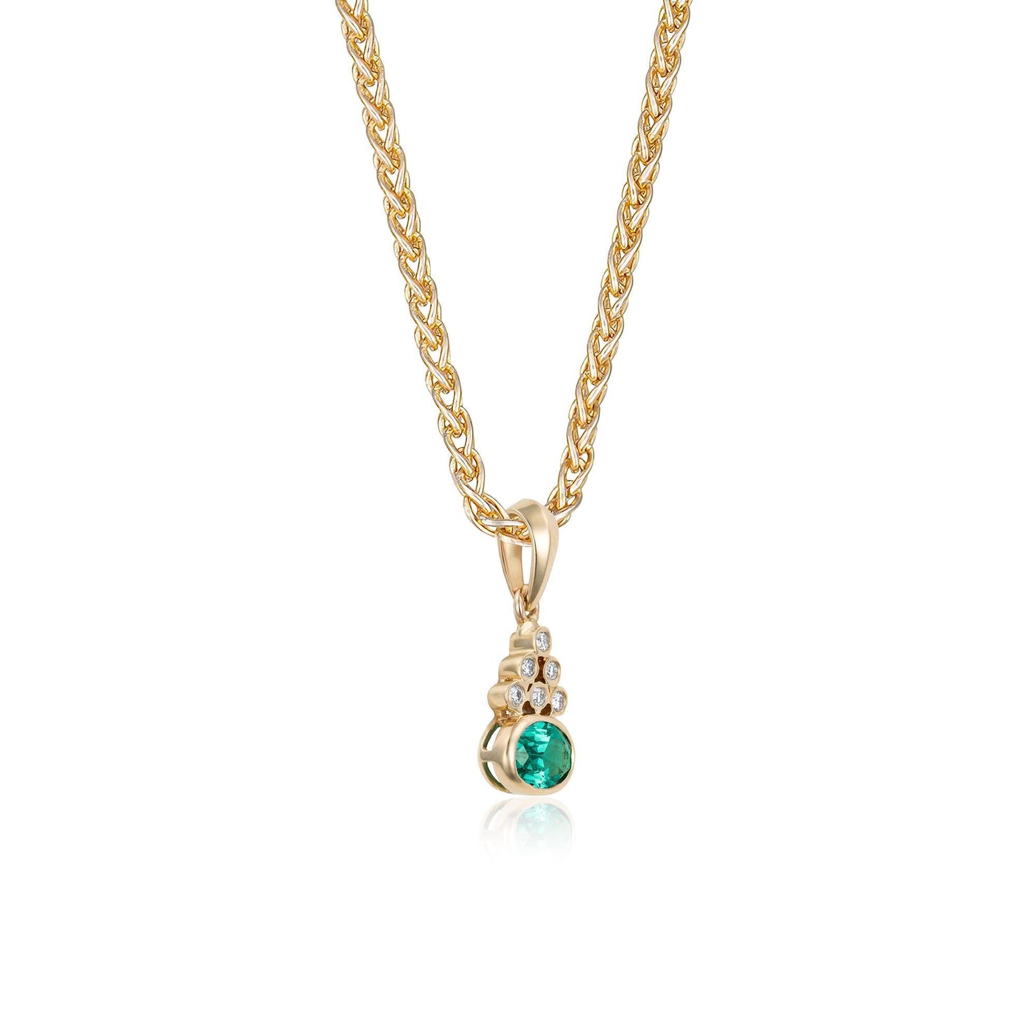 Emerald & Diamond Bezel Pendant in 18K Yellow Gold
