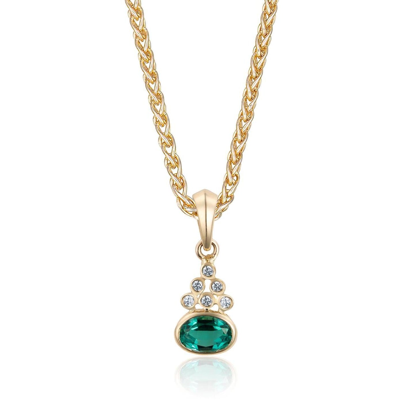 Emerald & Diamond Bezel Pendant in 18K Yellow Gold