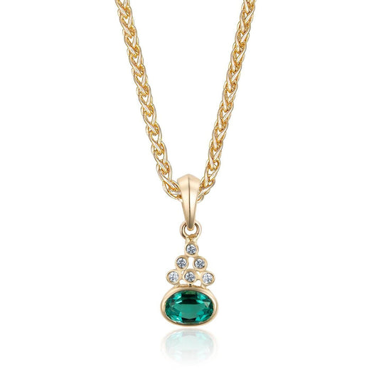 Emerald & Diamond Bezel Pendant in 18K Yellow Gold