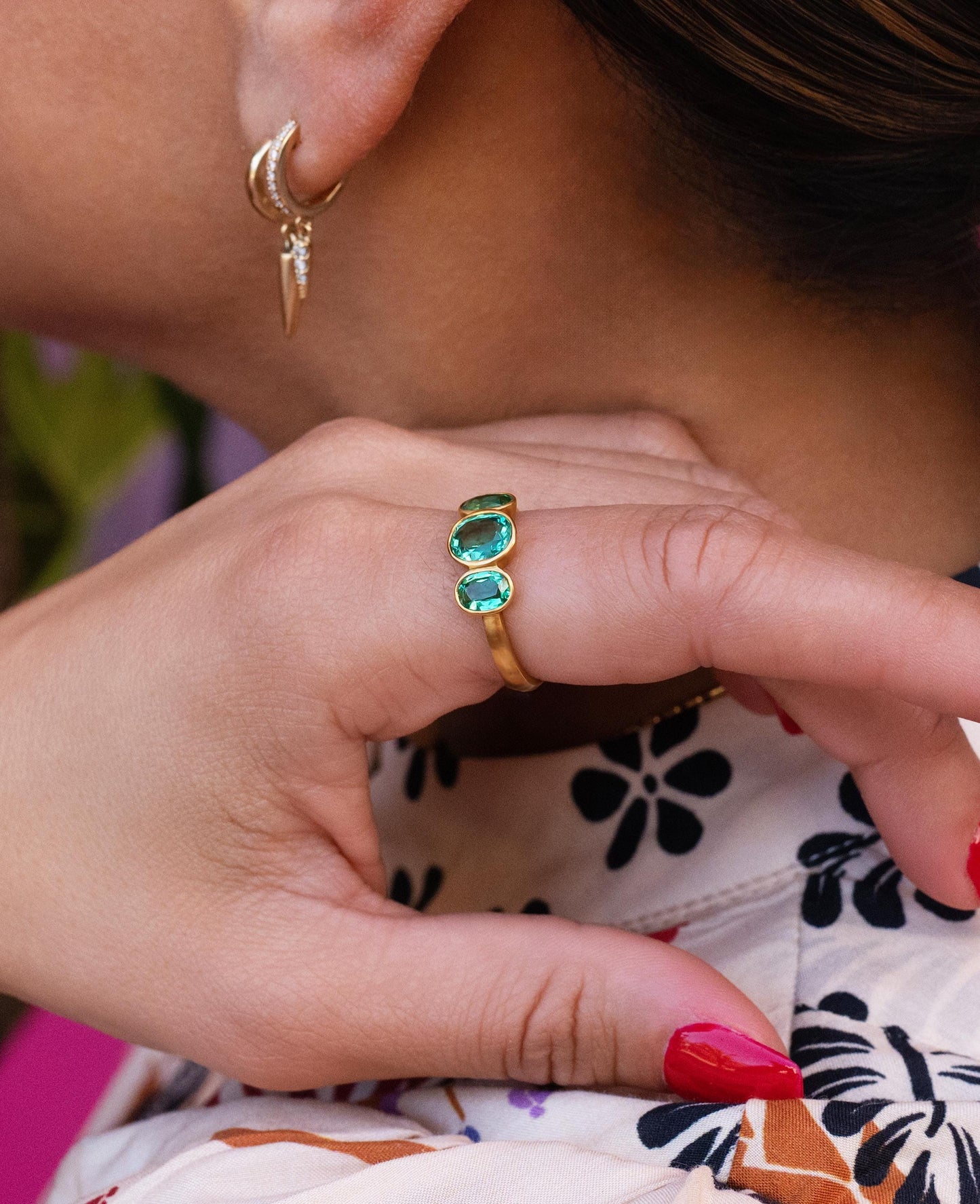Emerald Triple Bezel Ring in 18K Yellow Gold