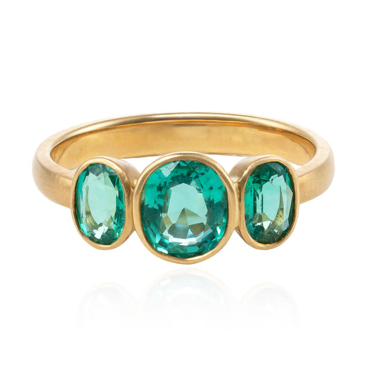 Emerald Triple Bezel Ring in 18K Yellow Gold