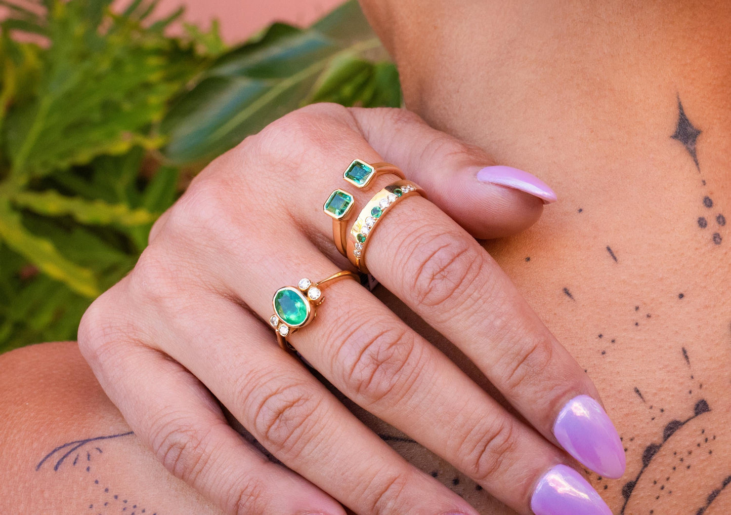 Emerald & Diamond Bezel Ring in 14K Yellow Gold