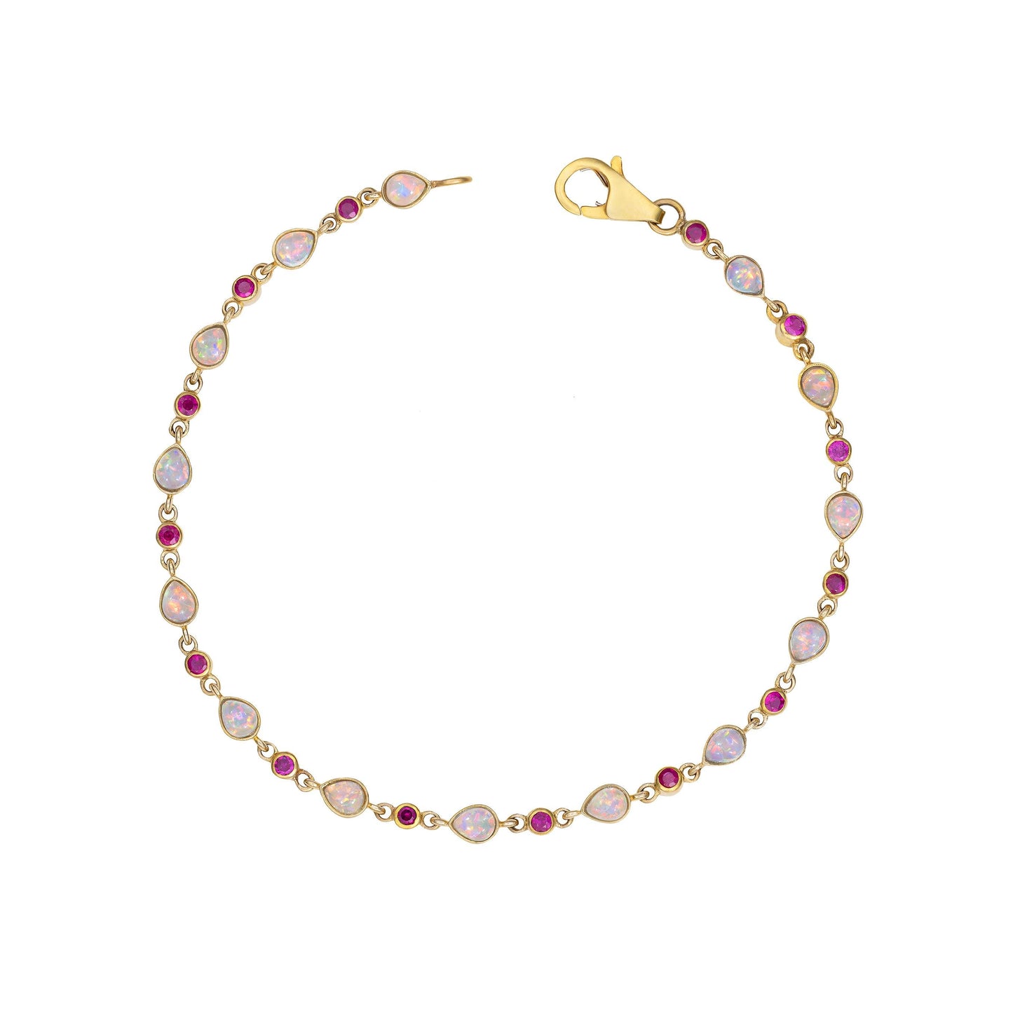 Opal & Ruby Tennis Bracelet in 14K Yellow Gold