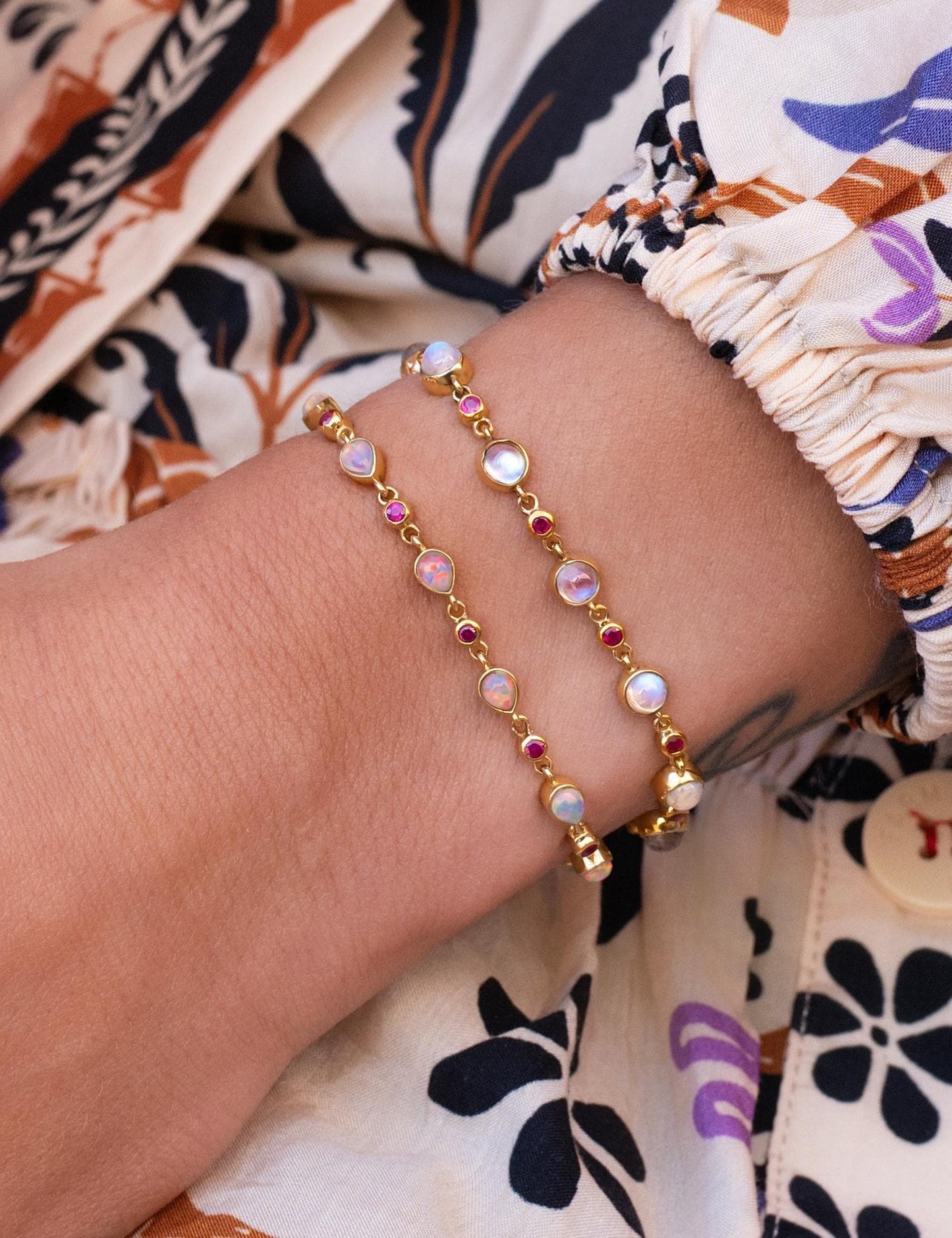 Opal & Ruby Tennis Bracelet in 14K Yellow Gold
