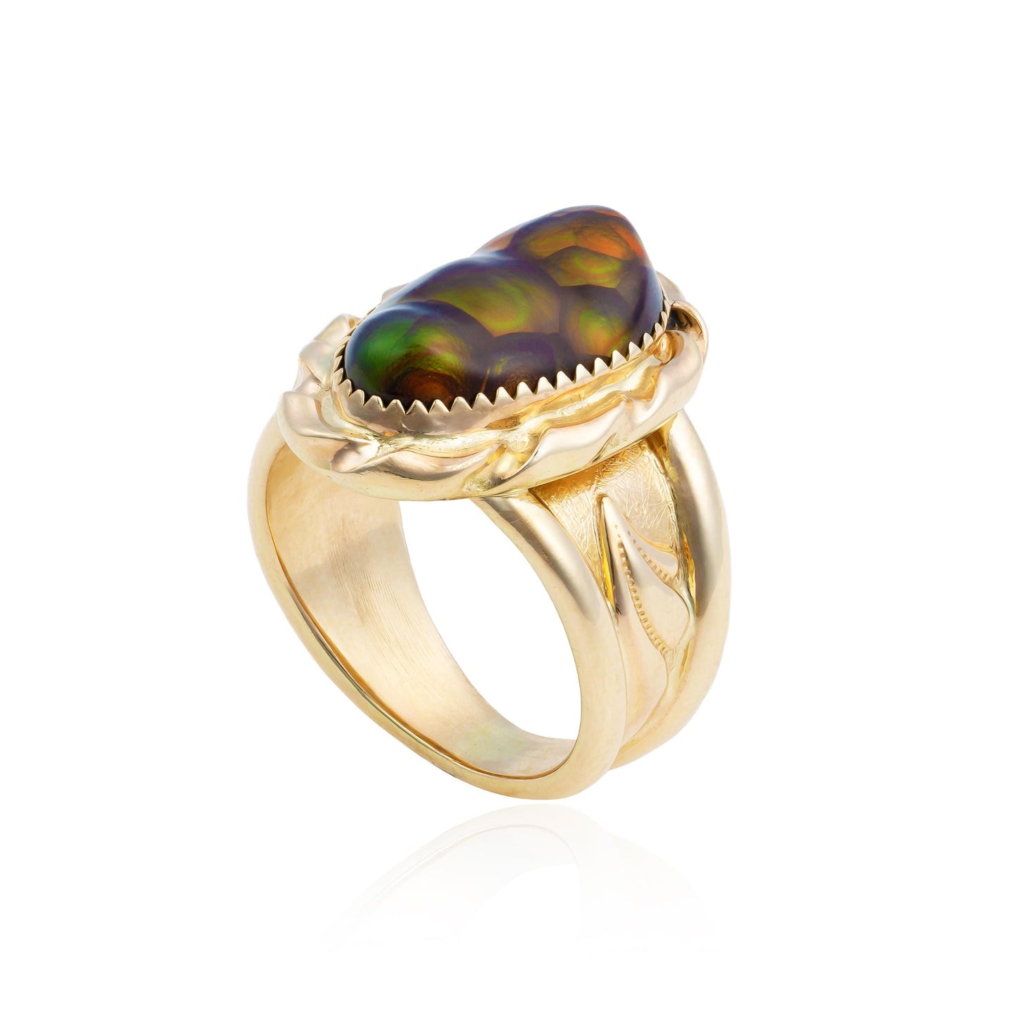 Artisan Crafted Arizona Fire Agate Statement Ring in 14K Yellow Gold