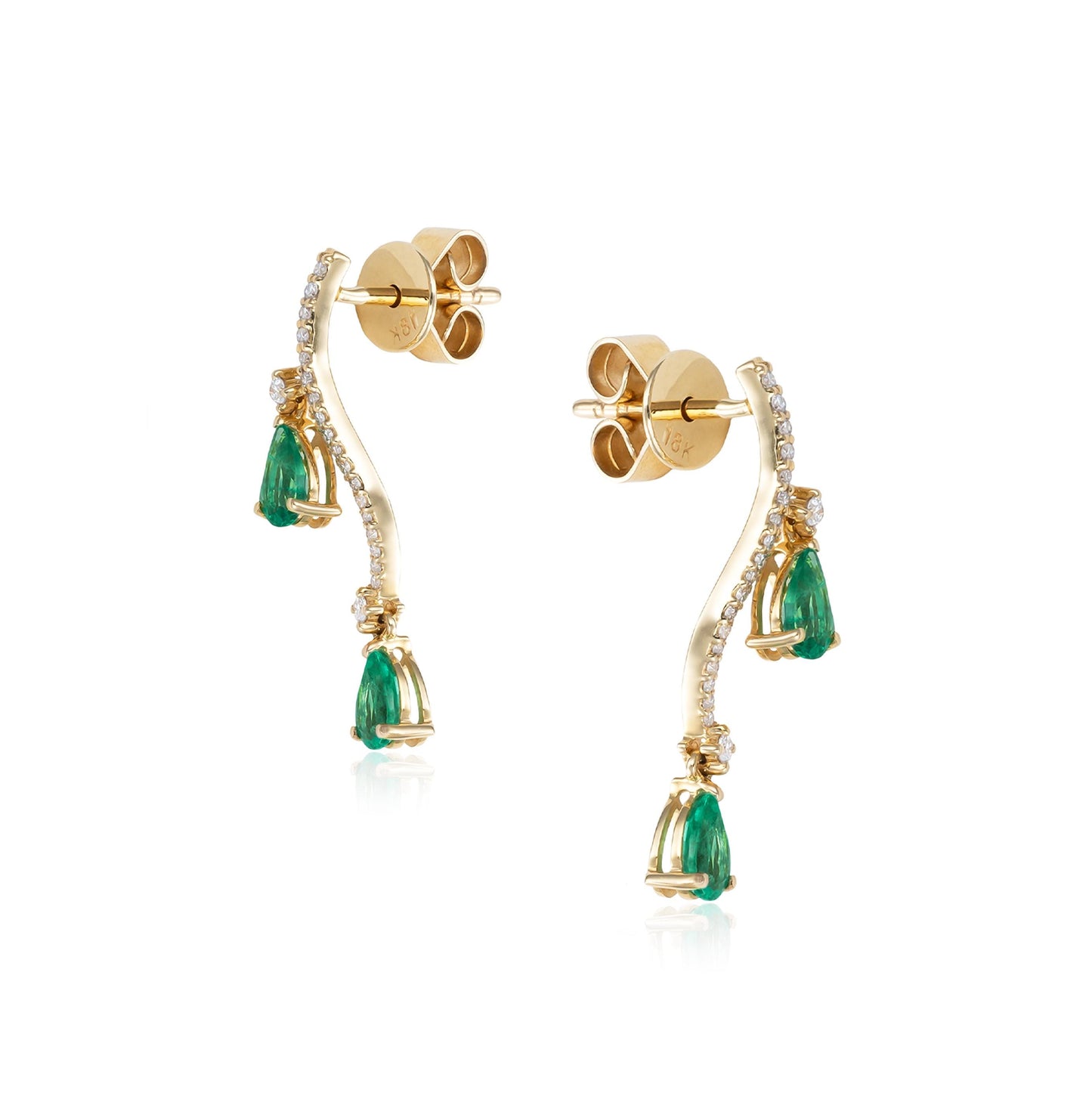 Double Drop Emerald & Diamond Earrings in 18K Gold