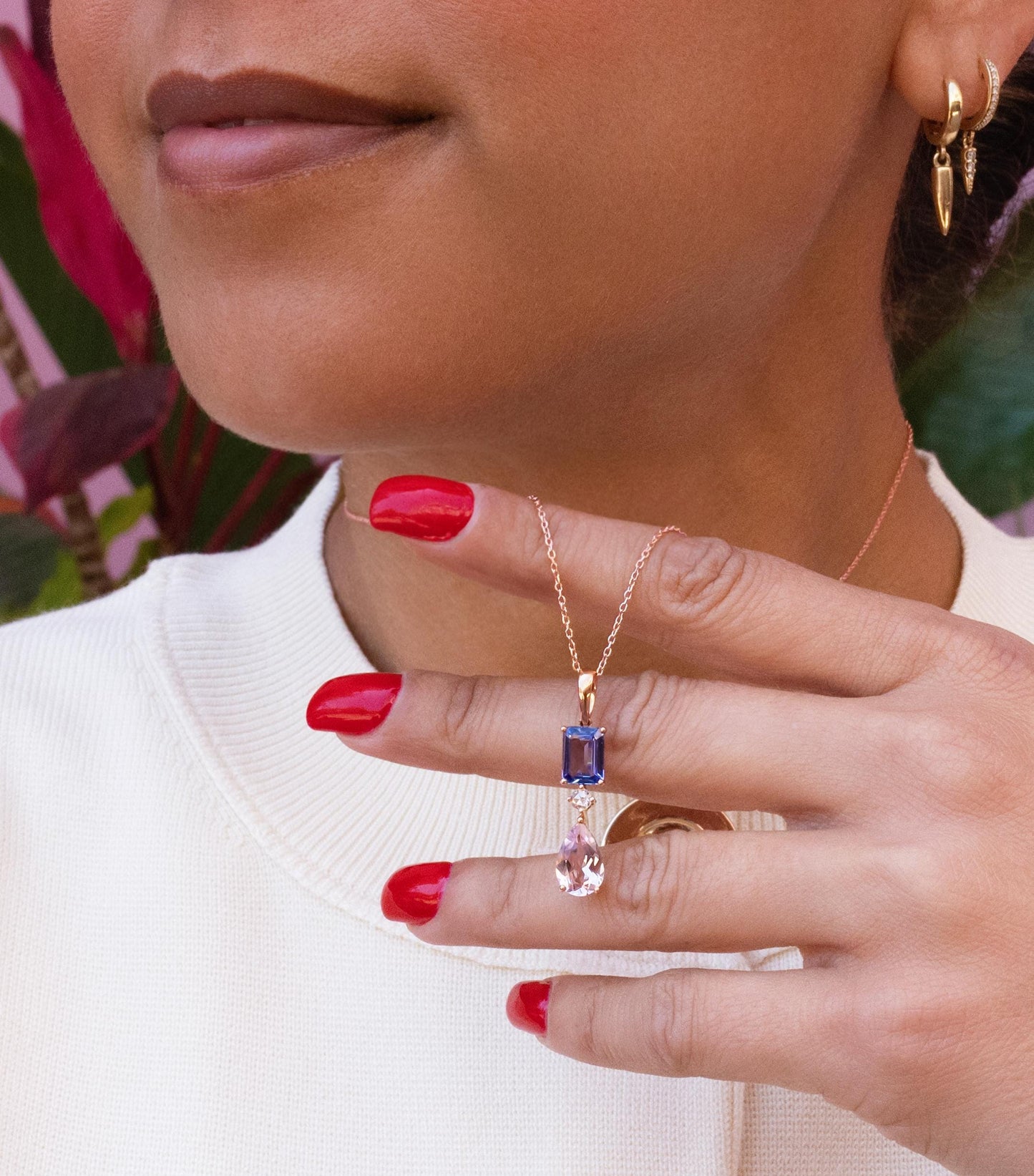 Tanzanite, Diamond & Morganite Pendant in 18K Rose Gold