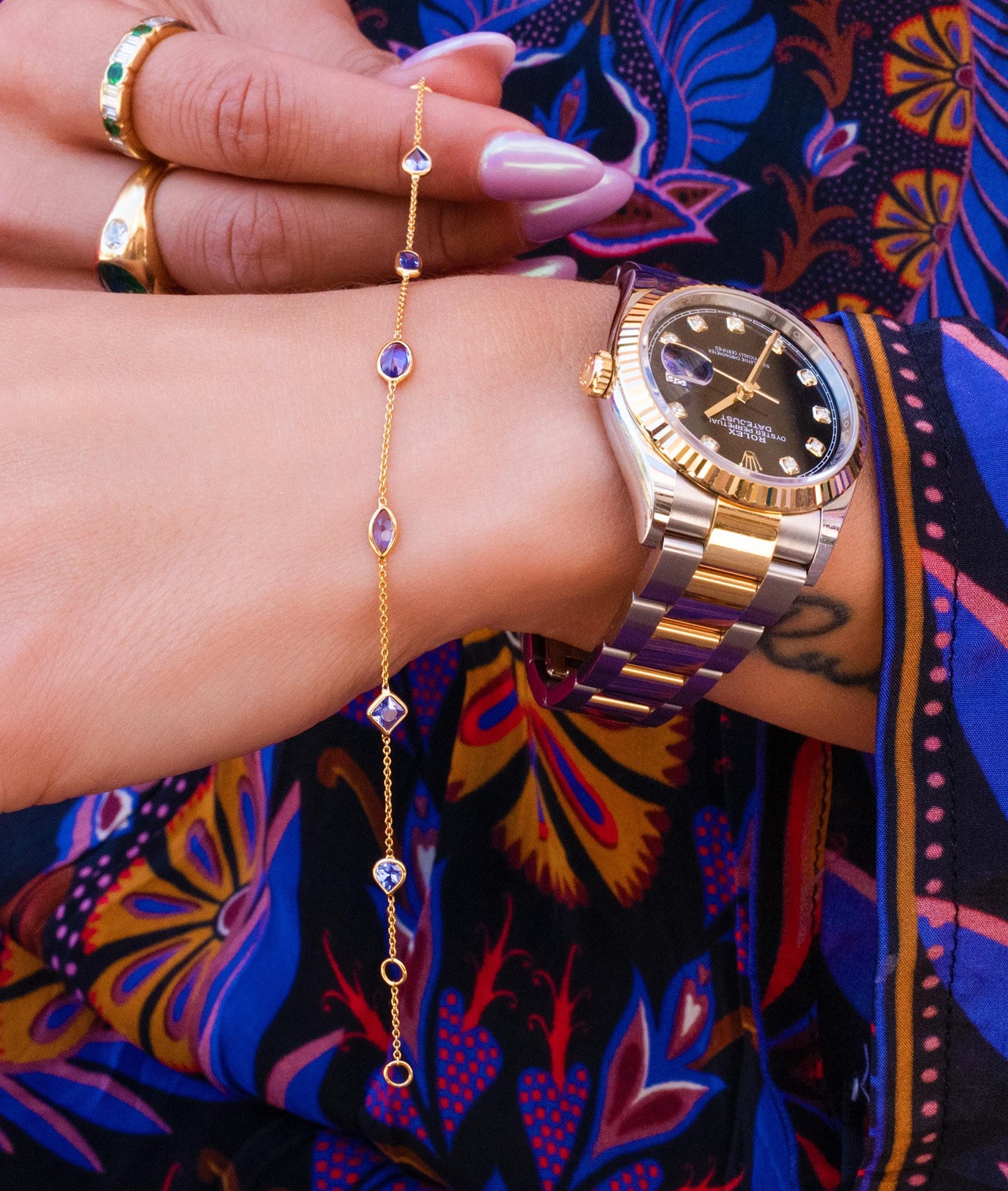 Tanzanite Bezel Bracelet in 18K Yellow Gold