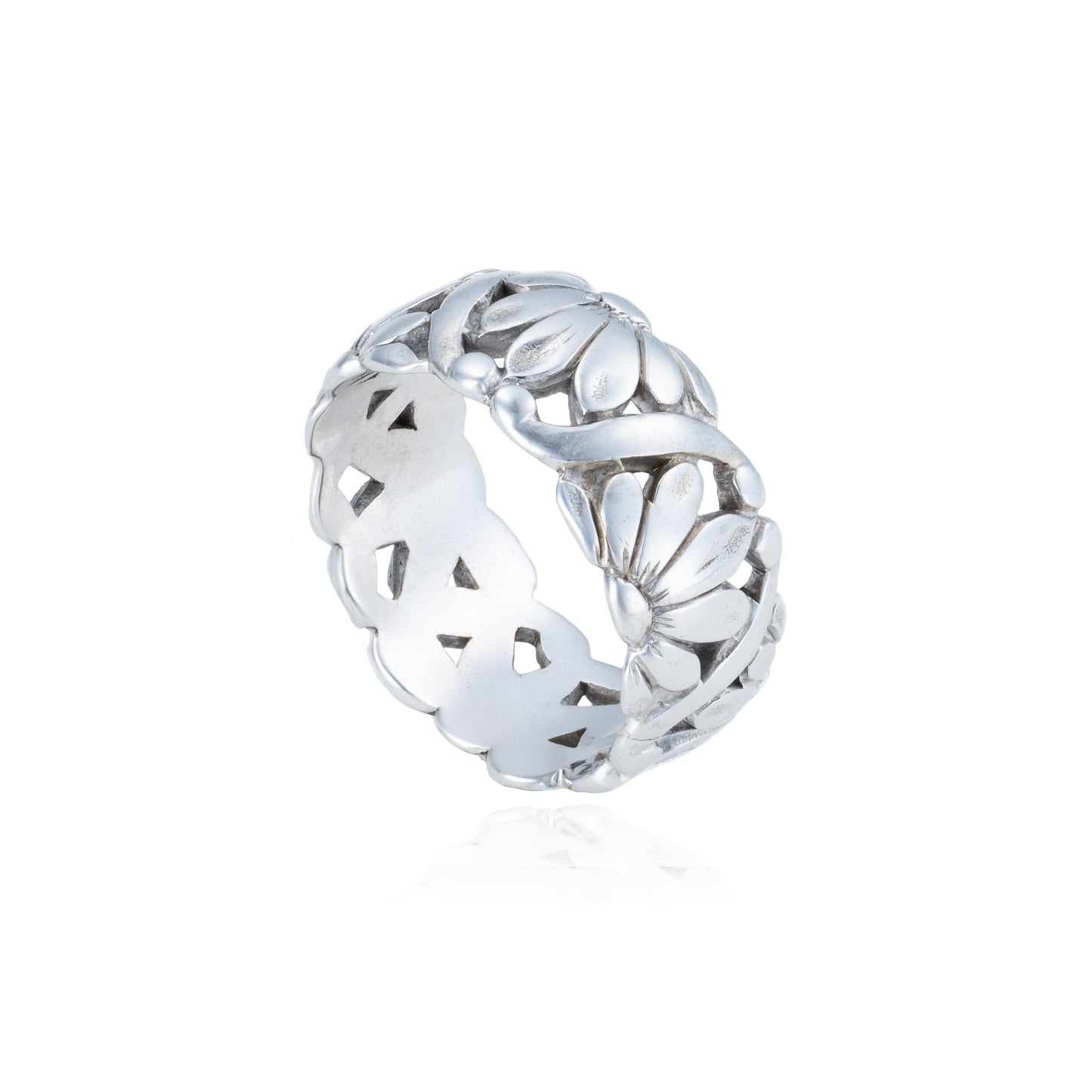 Lotus Wide Band Pinky Ring in 14K White Gold