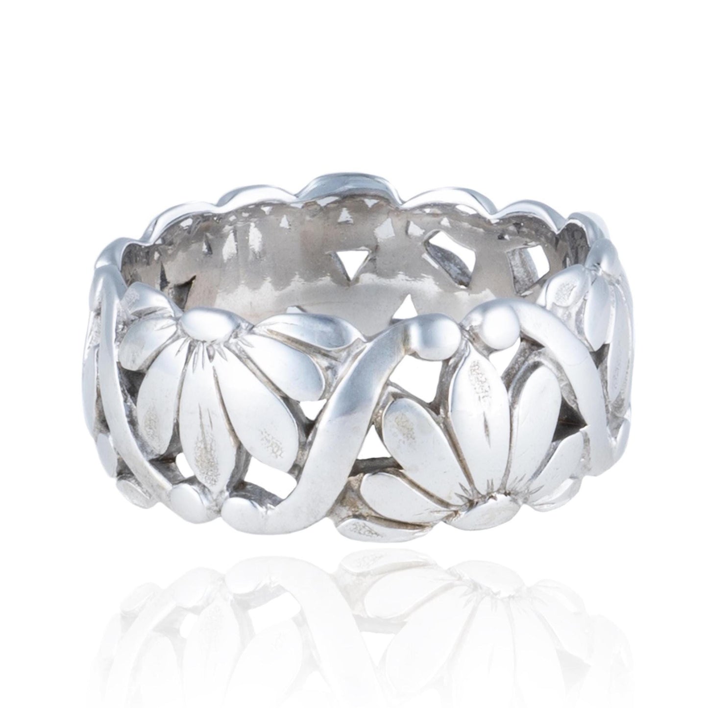 Lotus Wide Band Pinky Ring in 14K White Gold