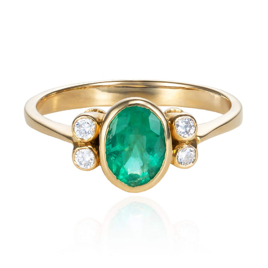 Emerald & Diamond Bezel Ring in 14K Yellow Gold
