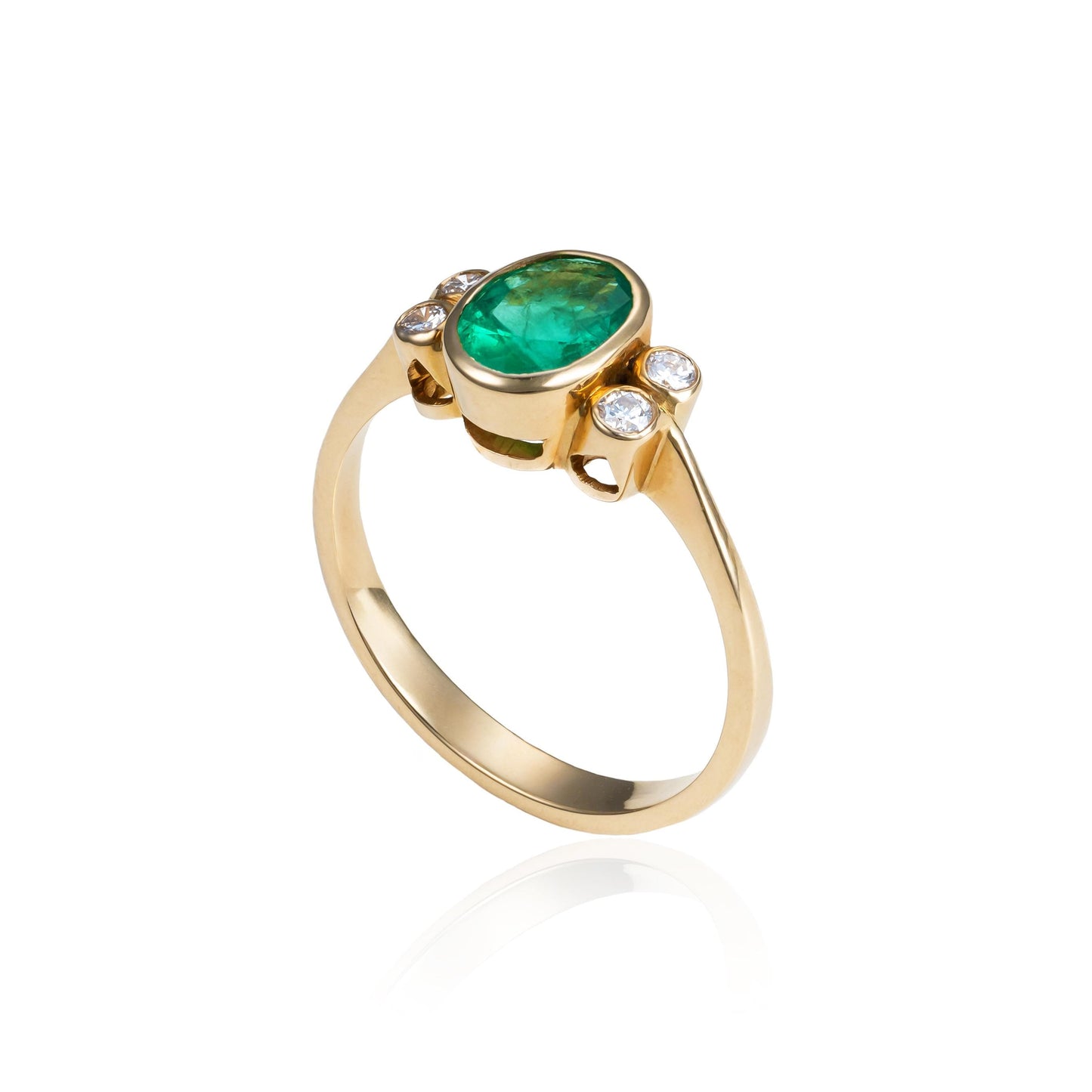 Emerald & Diamond Bezel Ring in 14K Yellow Gold